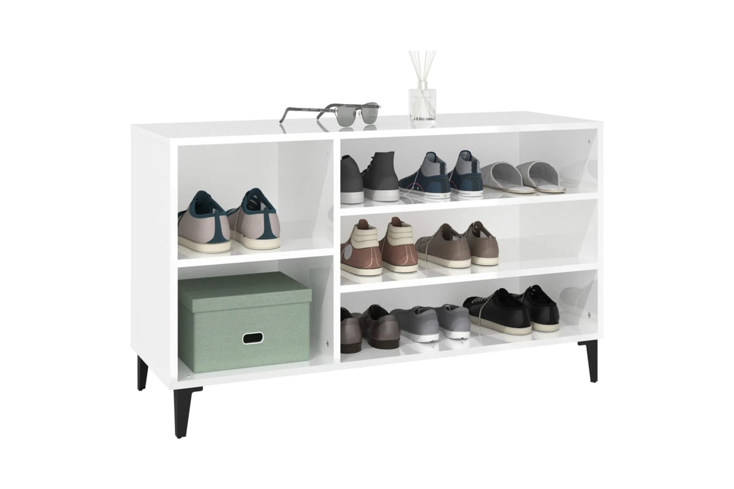 vidaXL 819750 Shoe Cabinet High Gloss White 102x36x60cm Engineered Wood-3