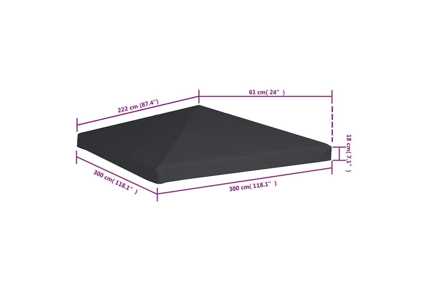 Vidaxl Gazebo Top Cover 310 G/m2 3x3 M Grey-6