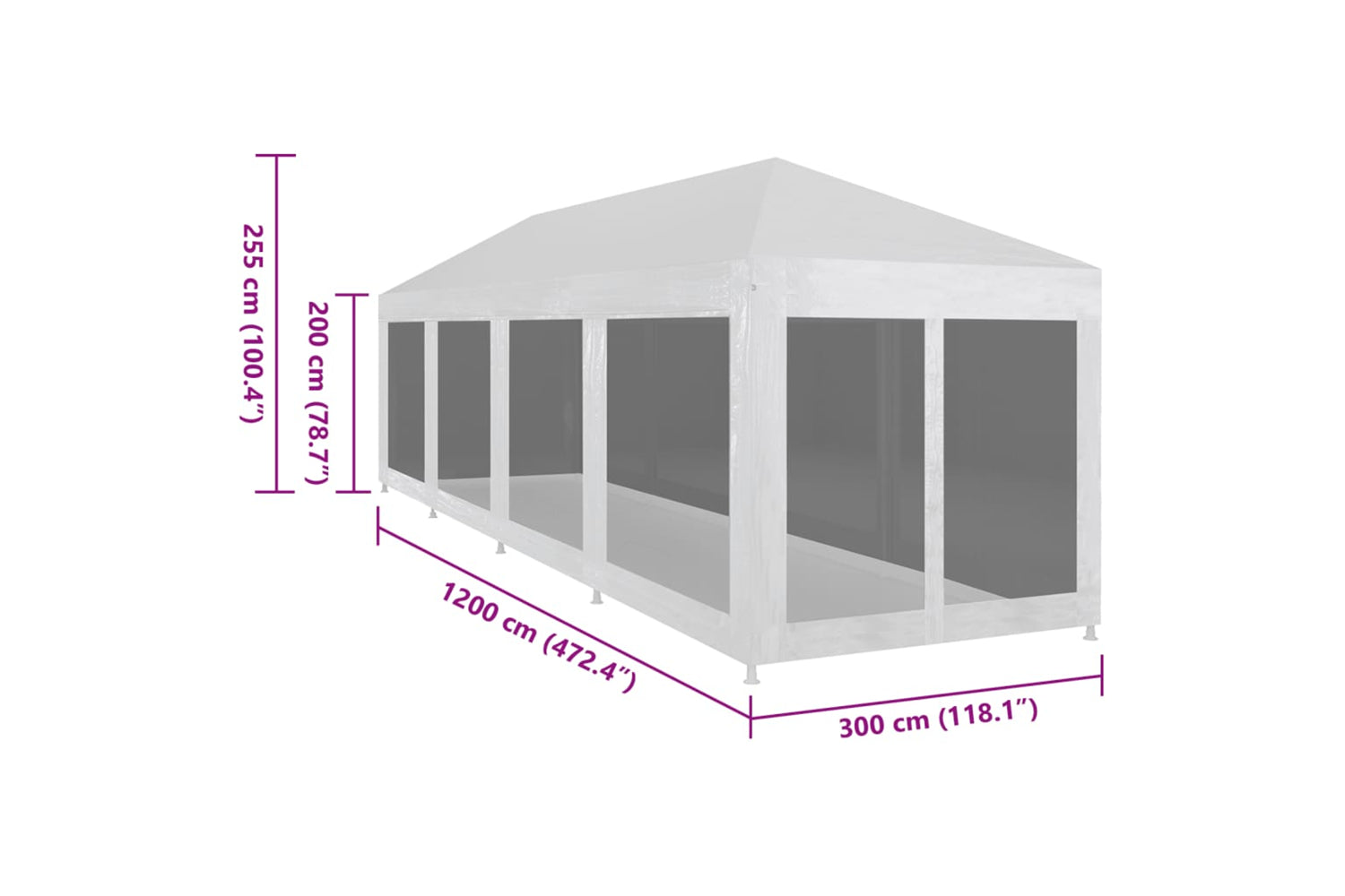 Vidaxl 45112 Party Tent With 10 Mesh Sidewalls 12x3 M-6