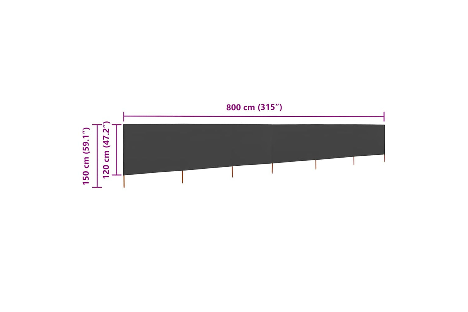 vidaXL 47176 6-panel Wind Screen Fabric 800x120cm Anthracite-6