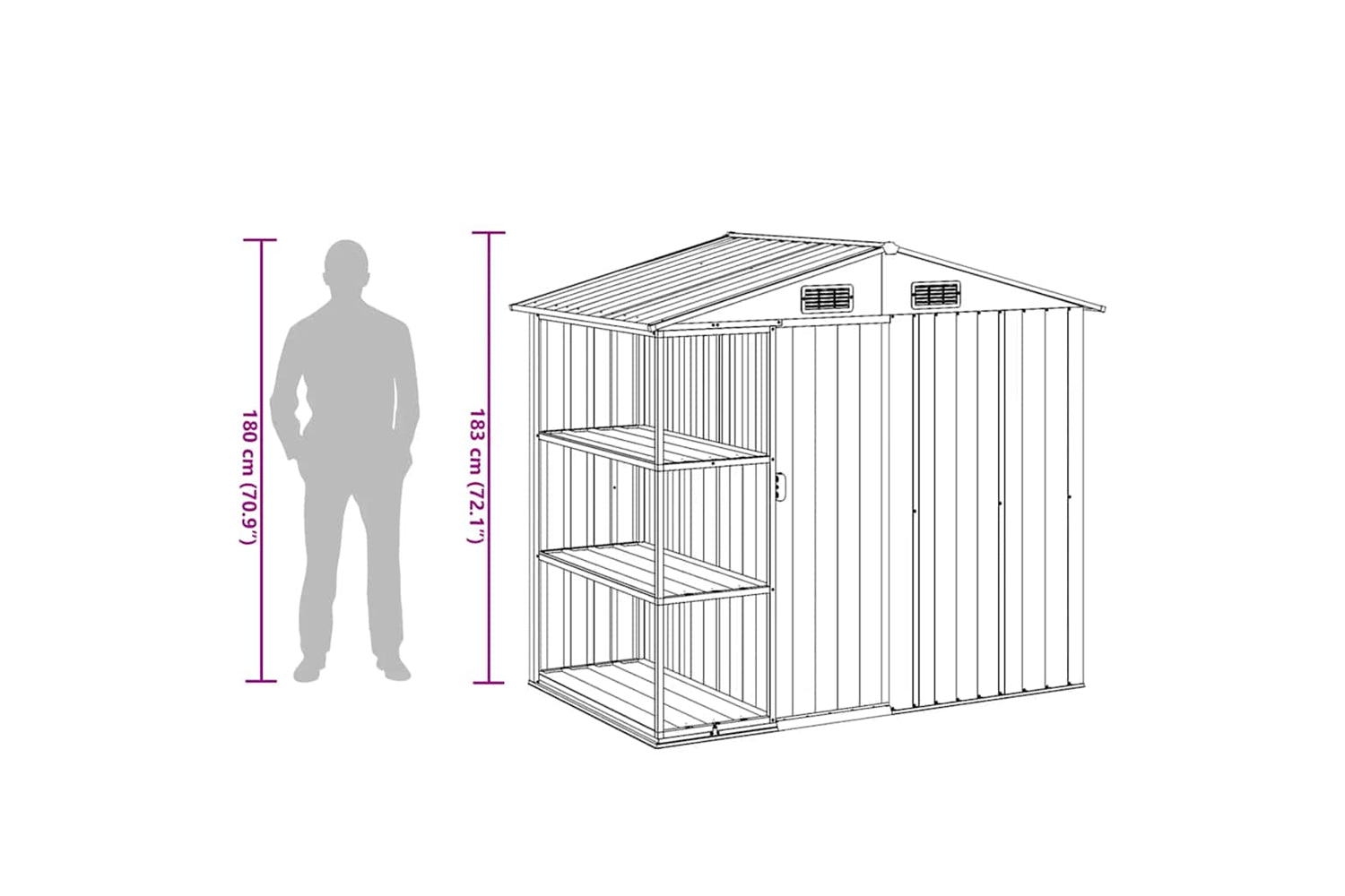vidaXL 47106 Garden Shed With Rack Anthracite 205x130x183cm Iron-8