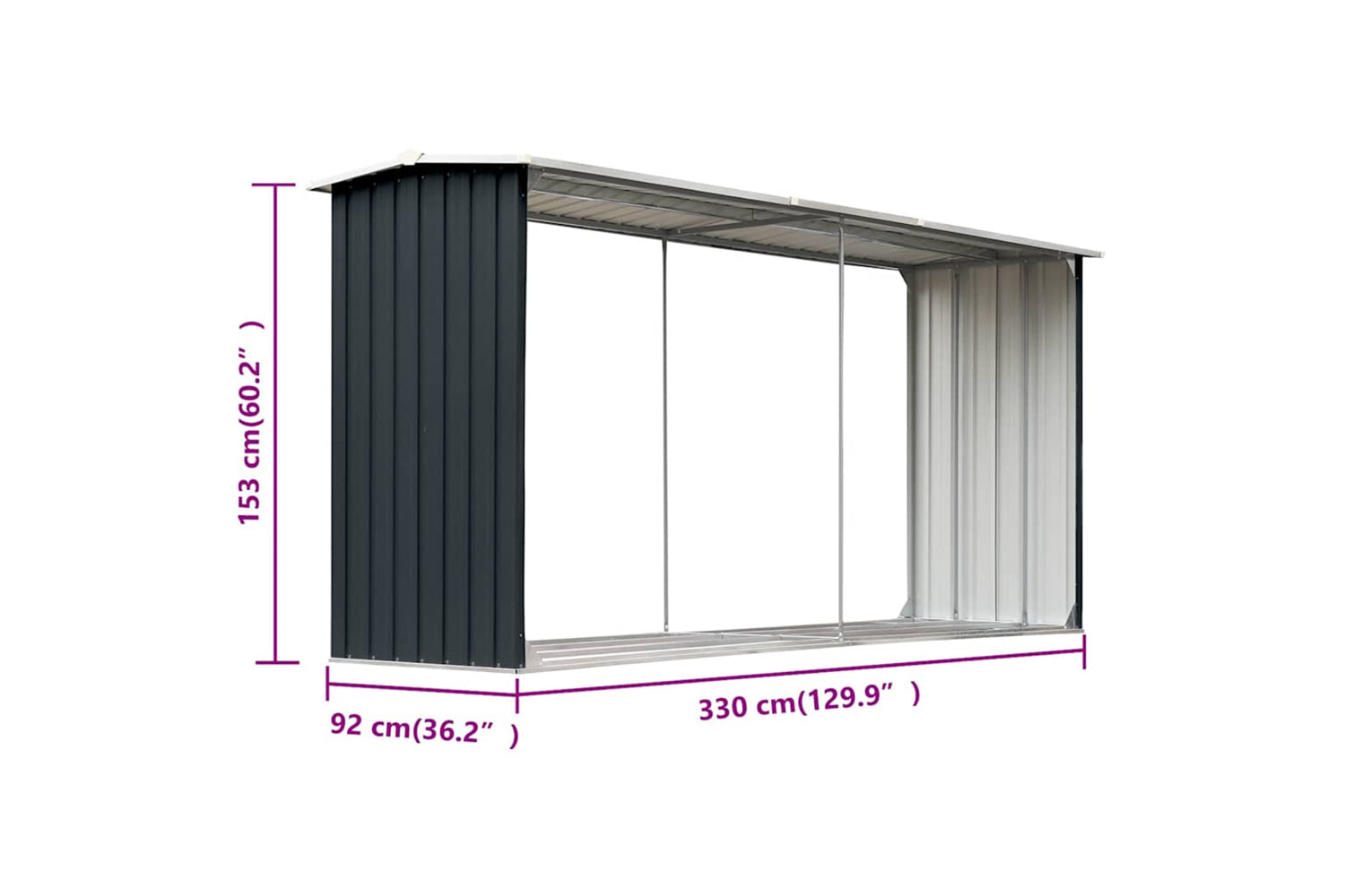 vidaXL 47088 Garden Log Storage Shed Galvanised Steel 330x92x153cm Anthracite-5