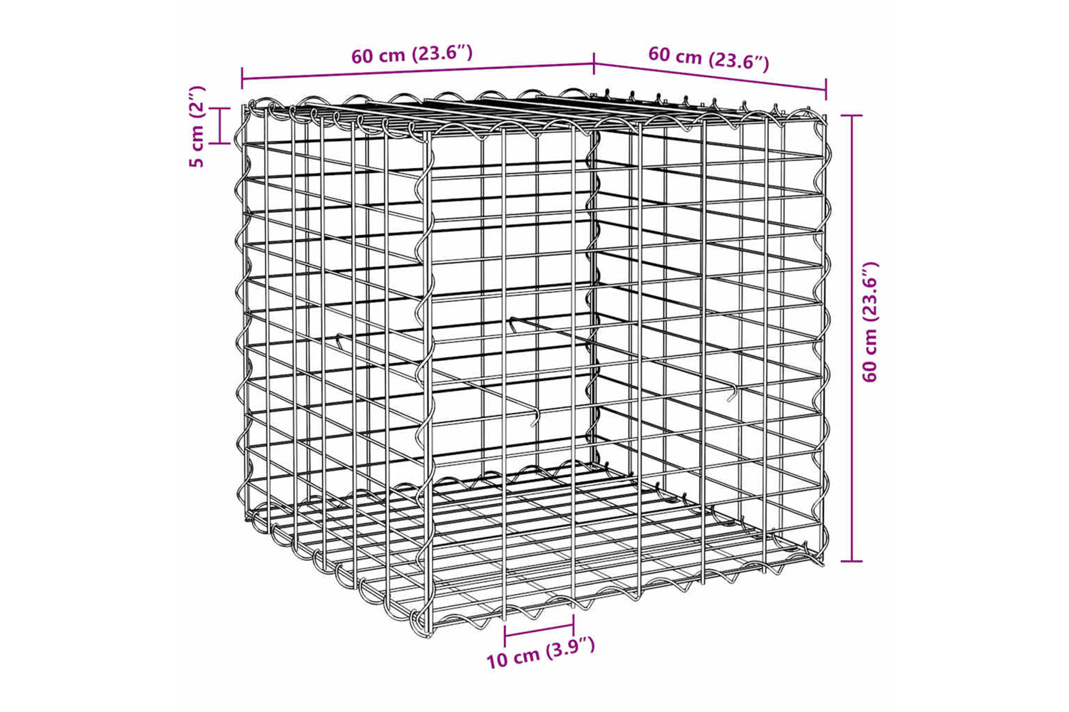 vidaXL 145651 Cube Gabion Raised Bed Steel Wire 60x60x60cm-5