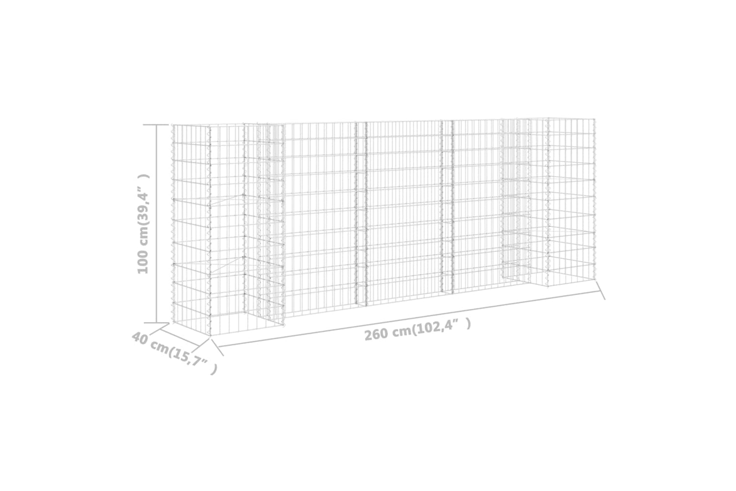 vidaXL 145661 H-shaped Gabion Planter Steel Wire 260x40x100cm-5