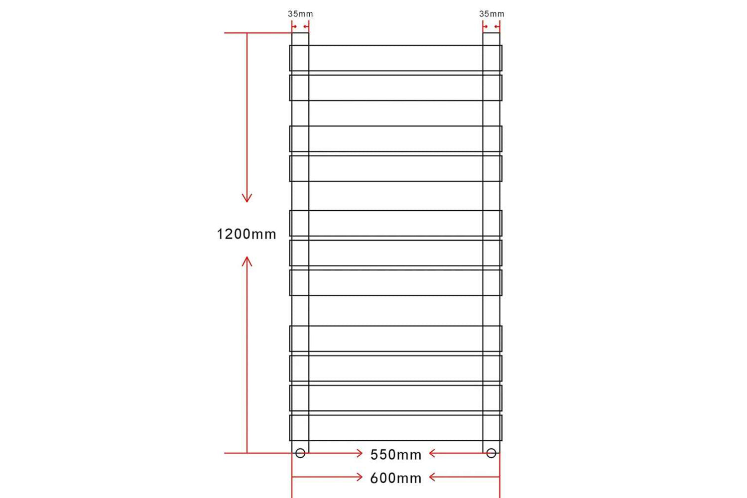 vidaXL 140867 Bathroom Central Heating Towel Rail Radiator Straight 600 X 1200mm-6