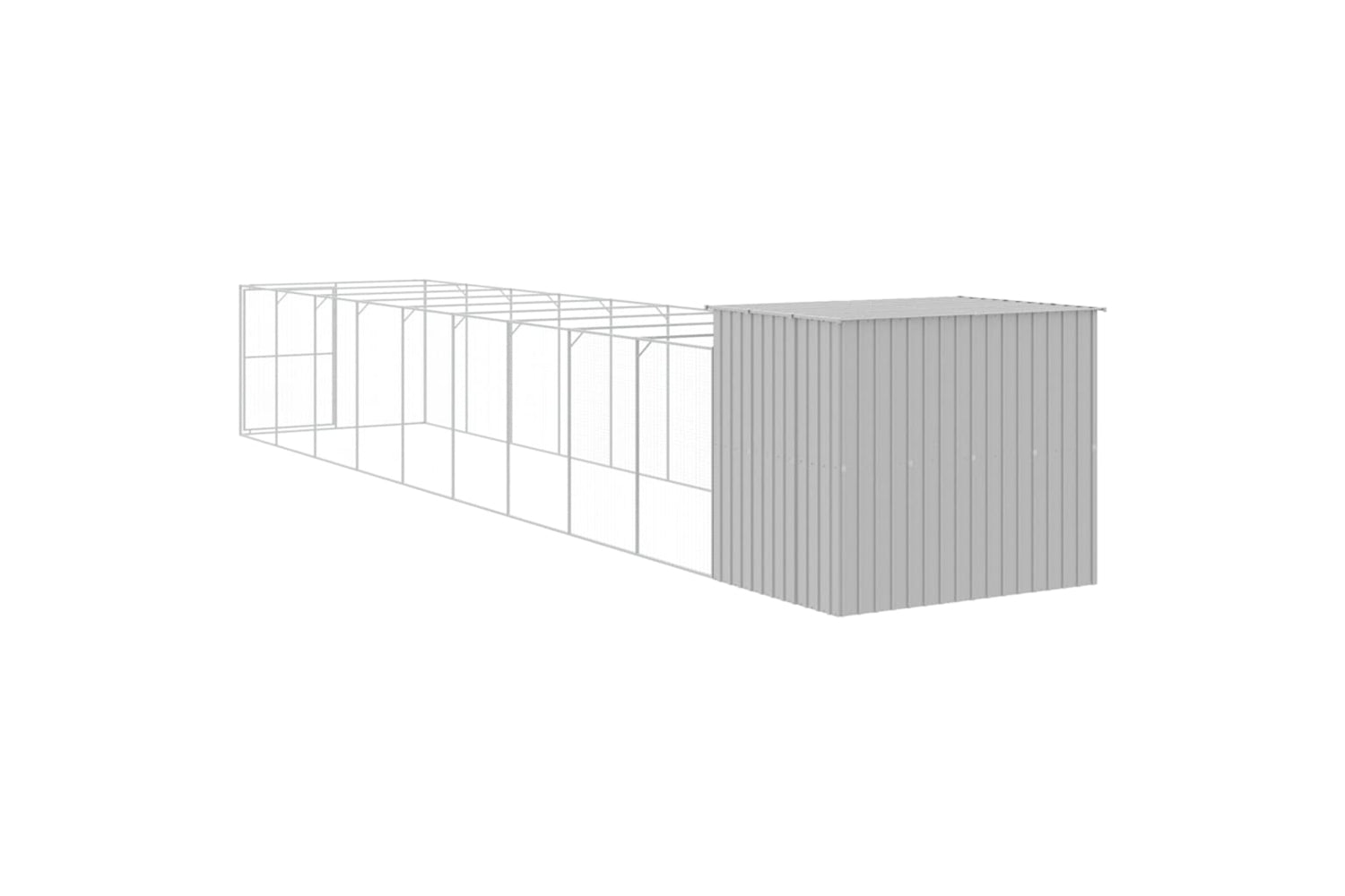 vidaXL 3189129 Dog House With Run Light Grey 214x1069x181cm Galvanised Steel-4