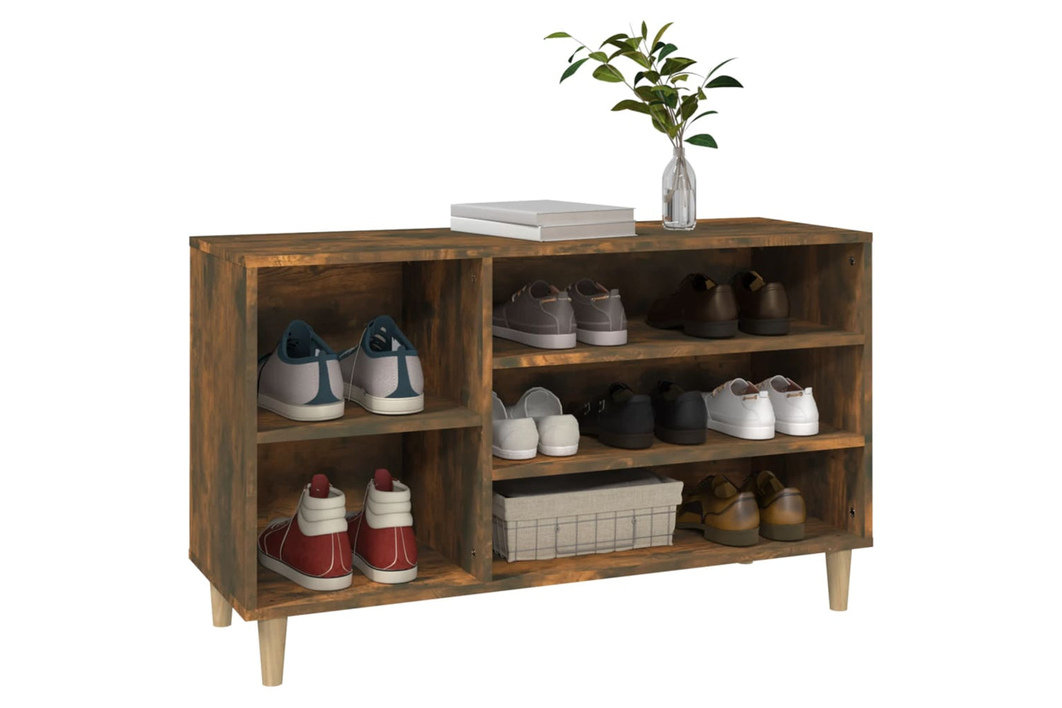 vidaXL 819745 Shoe Cabinet Smoked Oak 102x36x60cm Engineered Wood-3