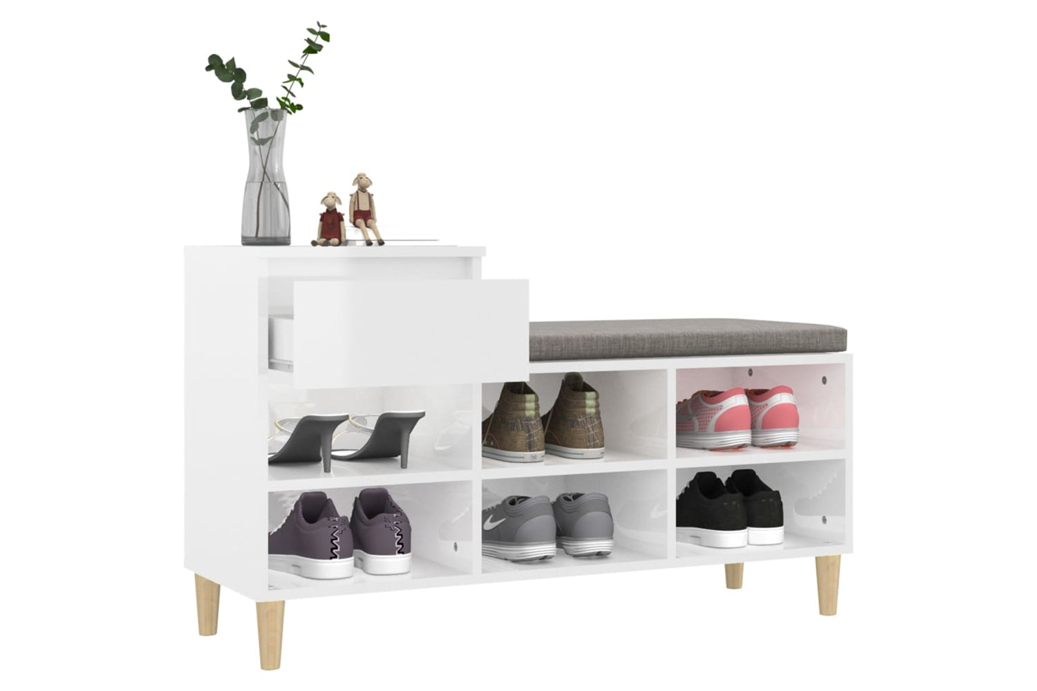 vidaXL 821206 Shoe Cabinet High Gloss White 102x36x60cm Engineered Wood-4