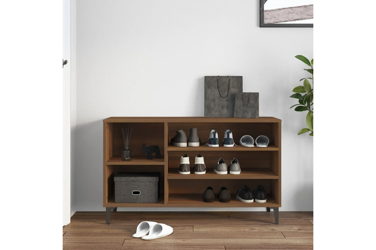 vidaXL 819755 Shoe Cabinet Brown Oak 102x36x60cm Engineered Wood-2