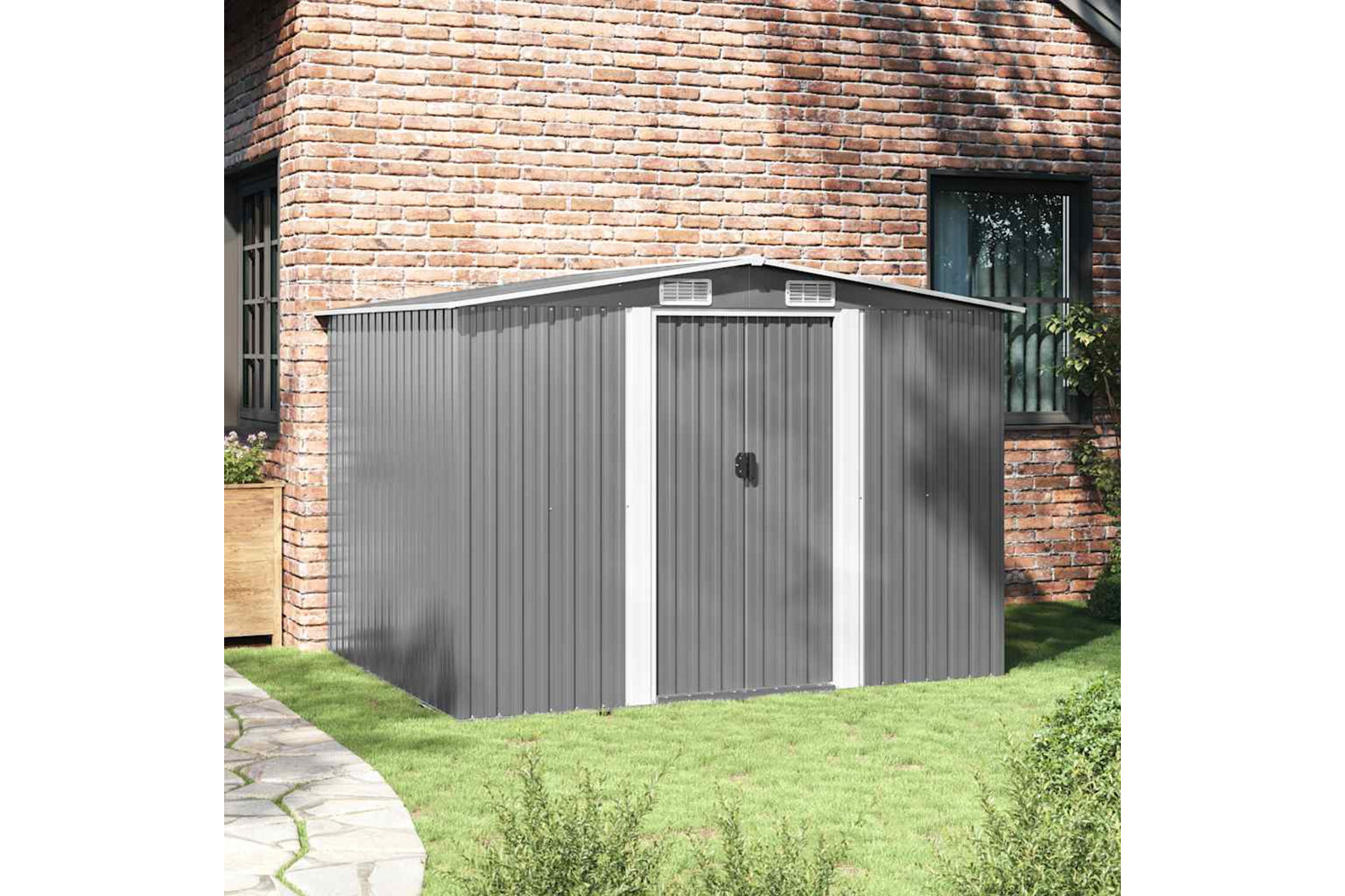 vidaXL 42907 Garden Storage Shed Grey Metal 257x205x178cm-3