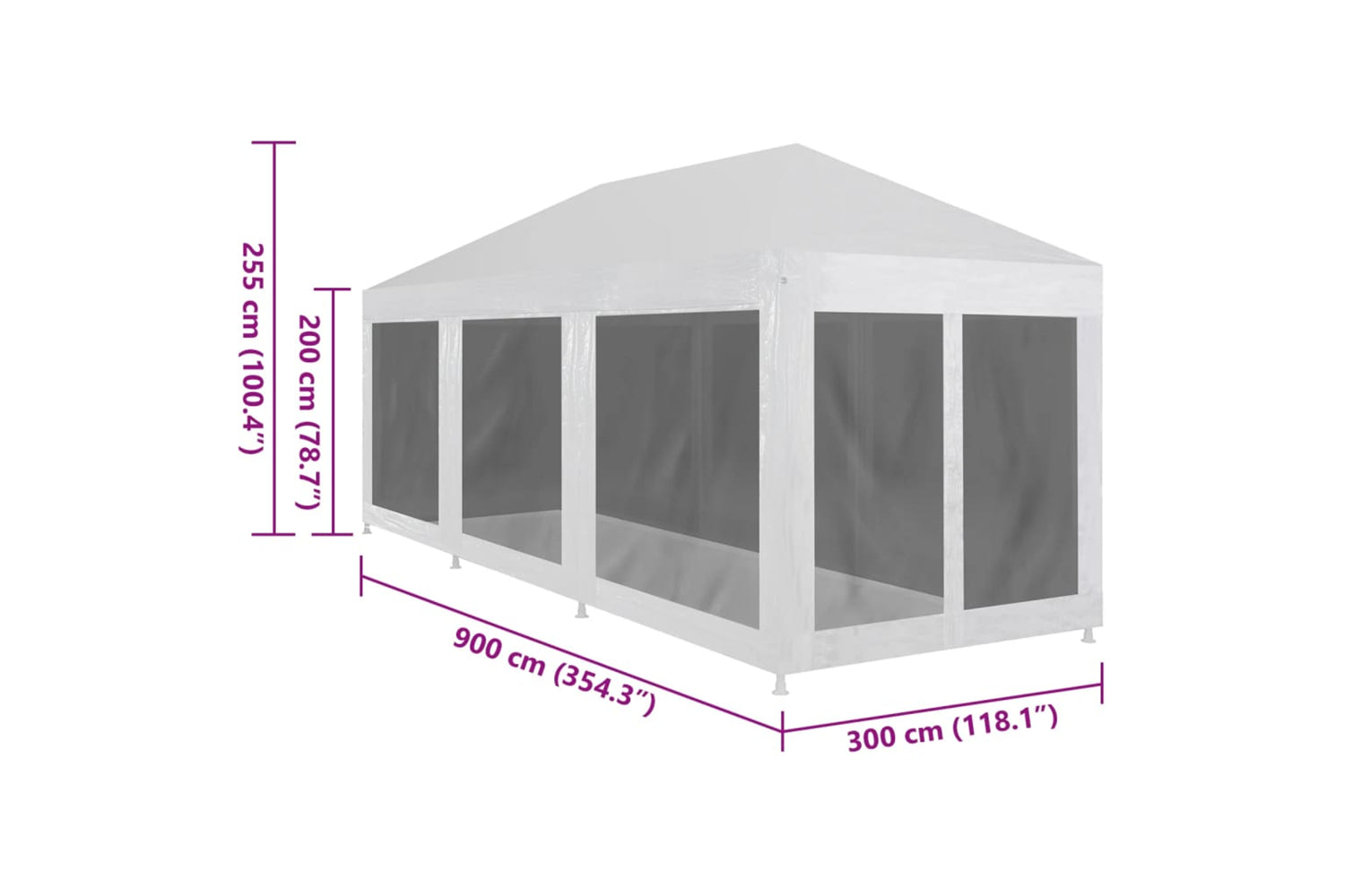 Vidaxl 45111 Party Tent With 8 Mesh Sidewalls 9x3 M-6
