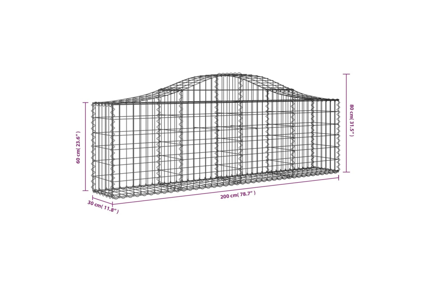 vidaXL 3145394 Arched Gabion Baskets 8 Pcs 200x30x60/80cm Galvanised Iron-5