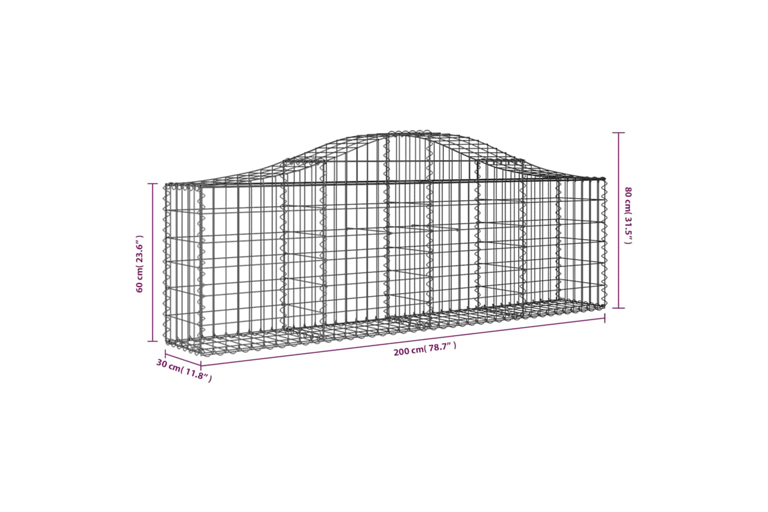 Vidaxl Arched Gabion Baskets 2 Pcs 200x30x60/80 Cm Galvanised Iron-5