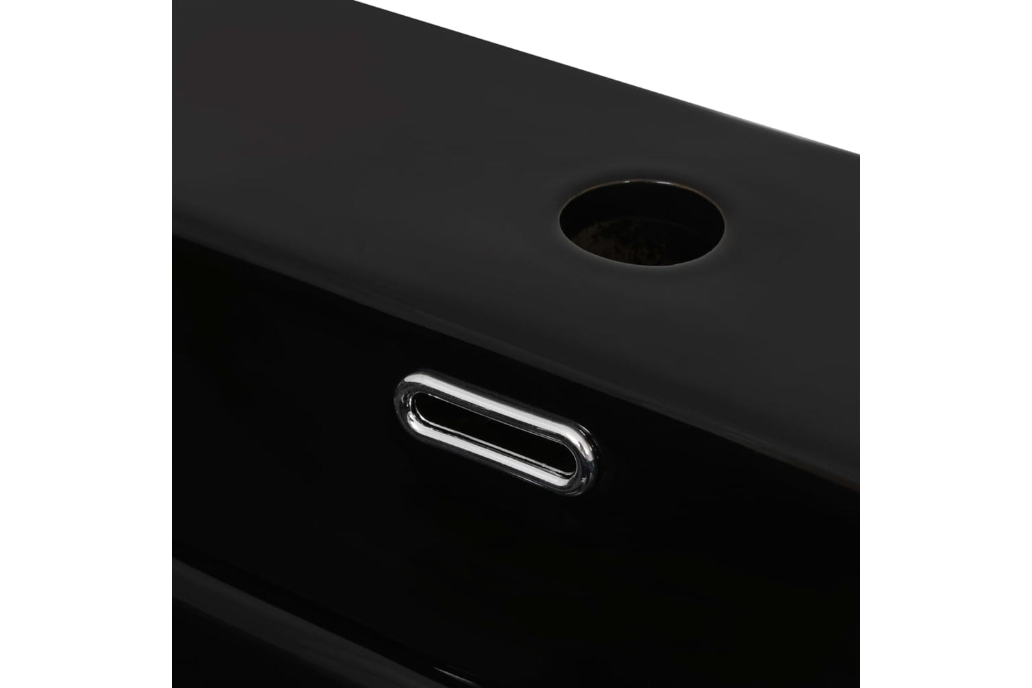 vidaXL 142742 Basin With Faucet Hole Ceramic Black 60.5x42.5x14.5cm-3