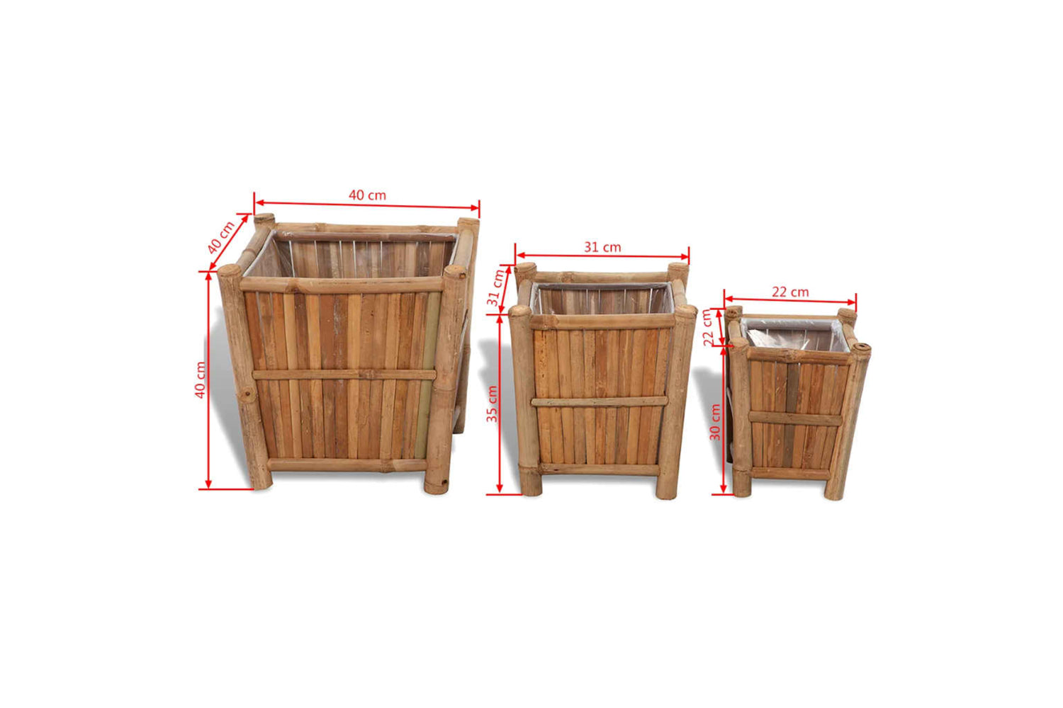 Vidaxl 41507 3 Pcs Bamboo Raised Bed With Nylon Lining-6