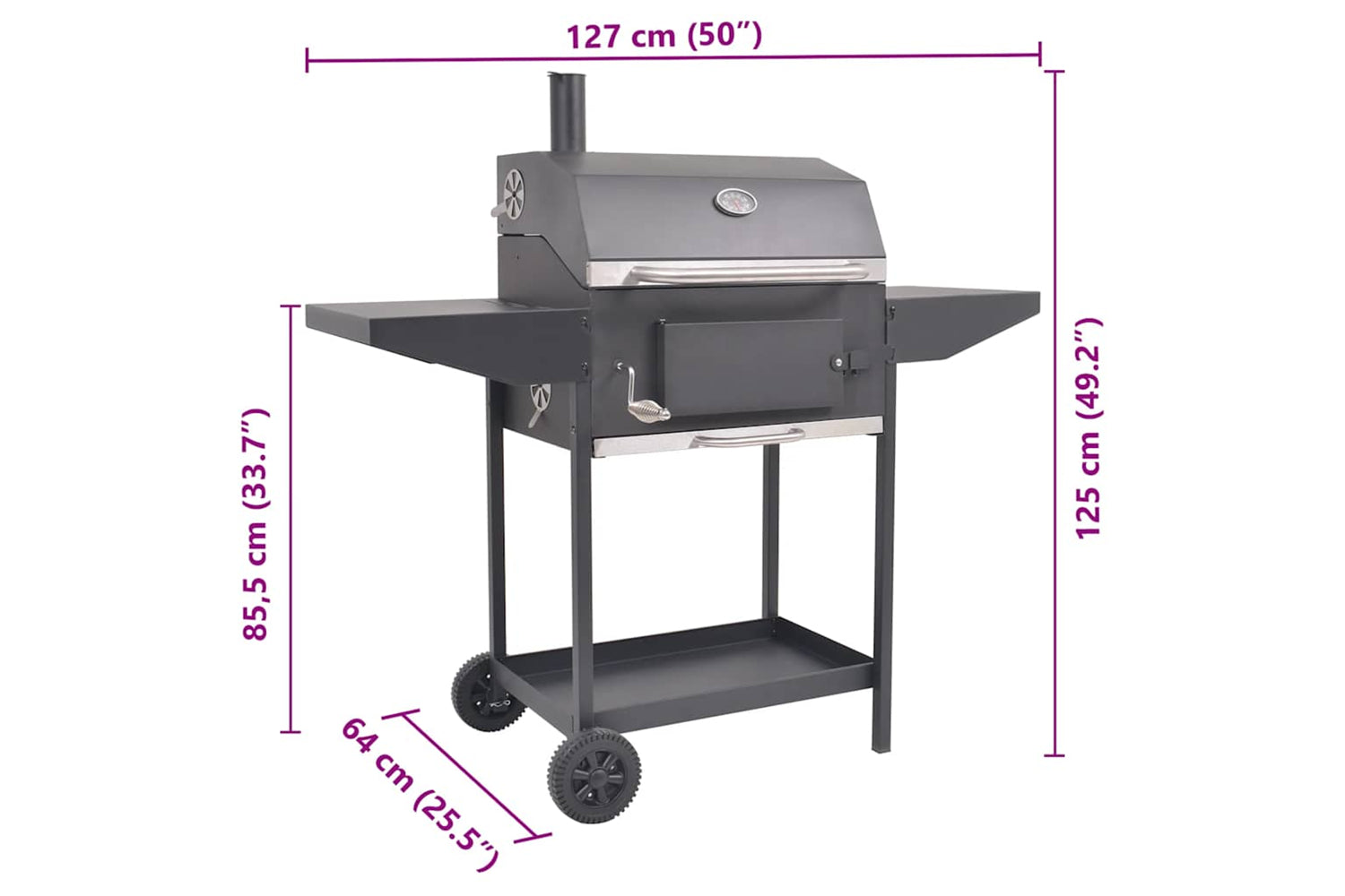 Vidaxl Bbq Charcoal Smoker With Bottom Shelf Black-7