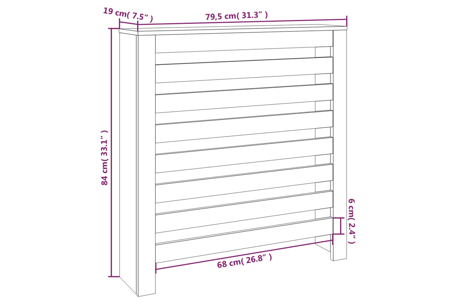 vidaXL 822592 Radiator Cover White 79.5x19x84cm Solid Wood Pine-7