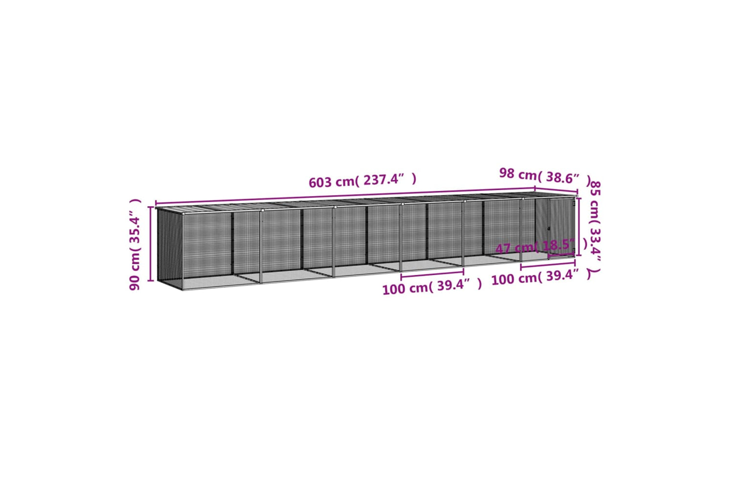 vidaXL 3189051 Chicken Cage With Roof Anthracite 603x98x90cm Galvanised Steel-8