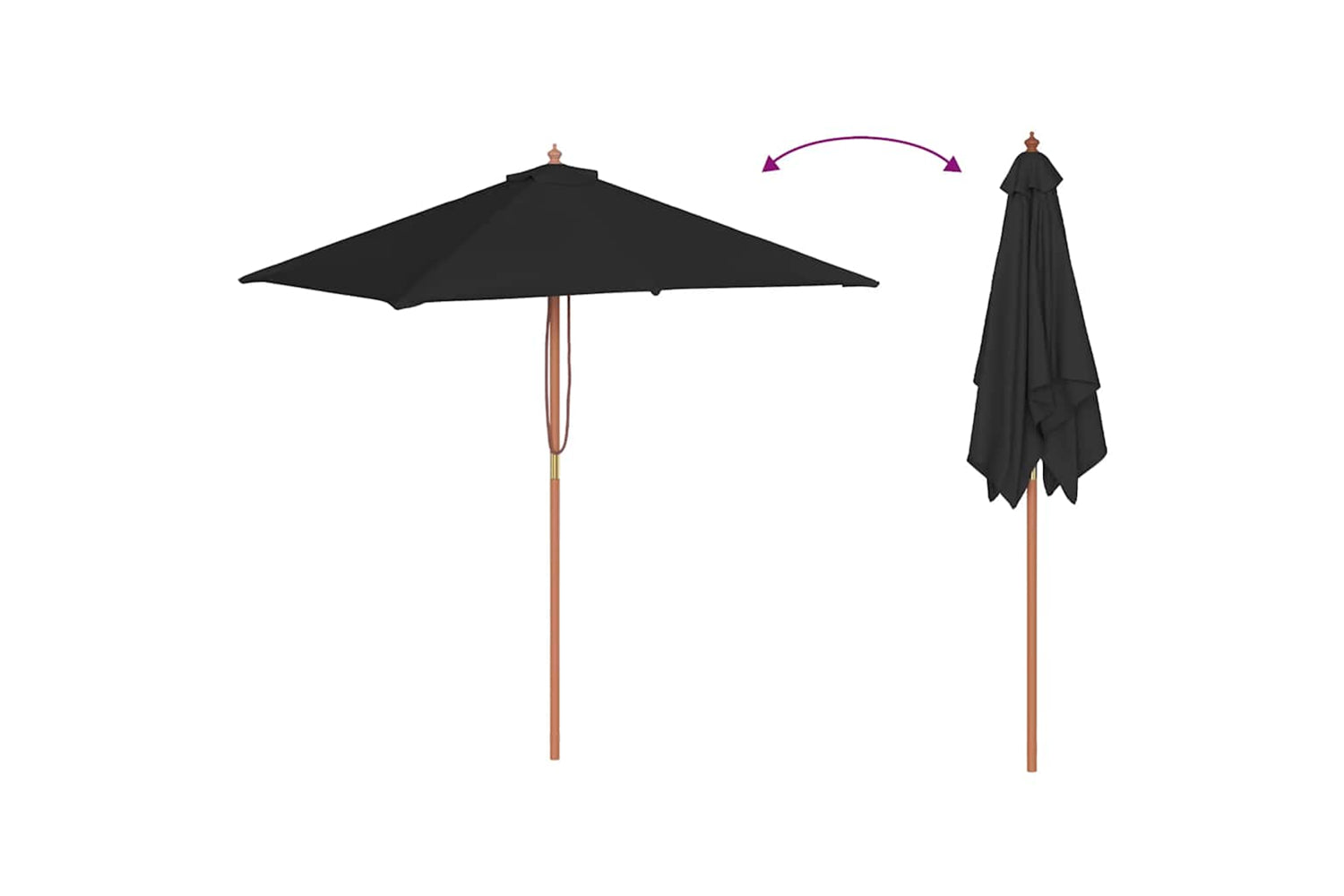 vidaXL 313884 Outdoor Parasol With Wooden Pole Black 150x200cm-5