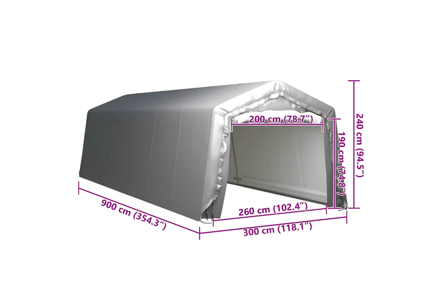 vidaXL 3079590 Storage Tent 300x900cm Steel Grey-5