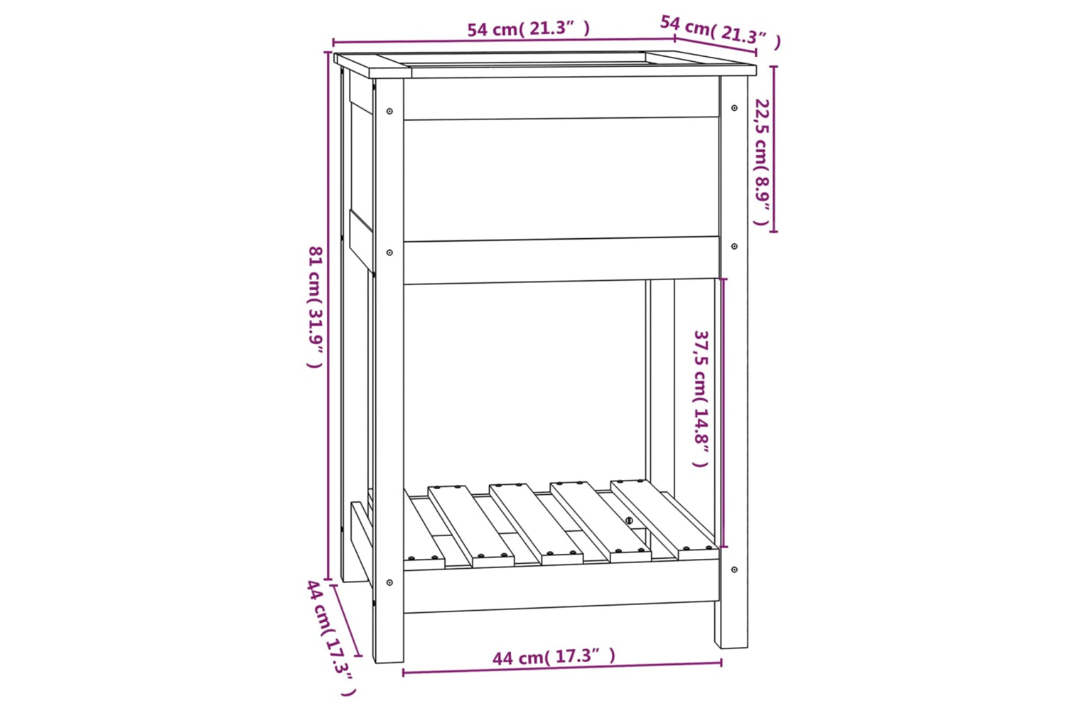 vidaXL 823773 Planter With Shelf 54x54x81cm Solid Wood Pine-7