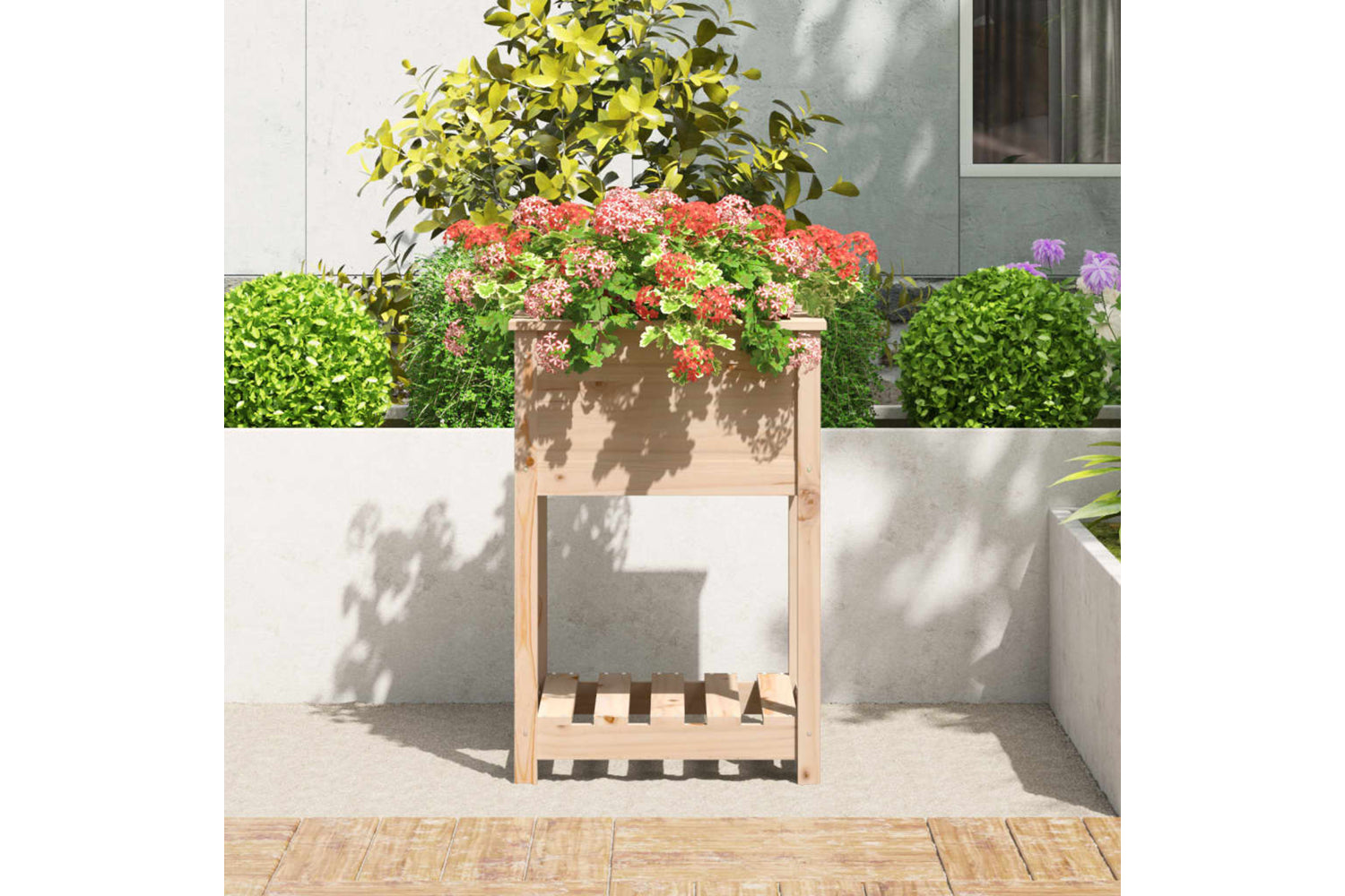 vidaXL 823773 Planter With Shelf 54x54x81cm Solid Wood Pine-2
