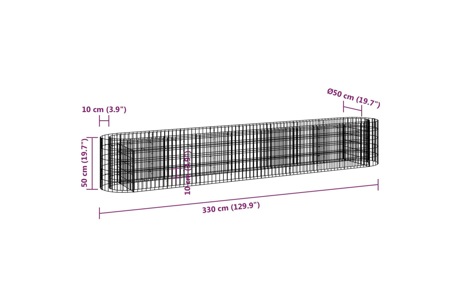 vidaXL 152027 Gabion Raised Bed Galvanised Iron 330x50x50cm-7