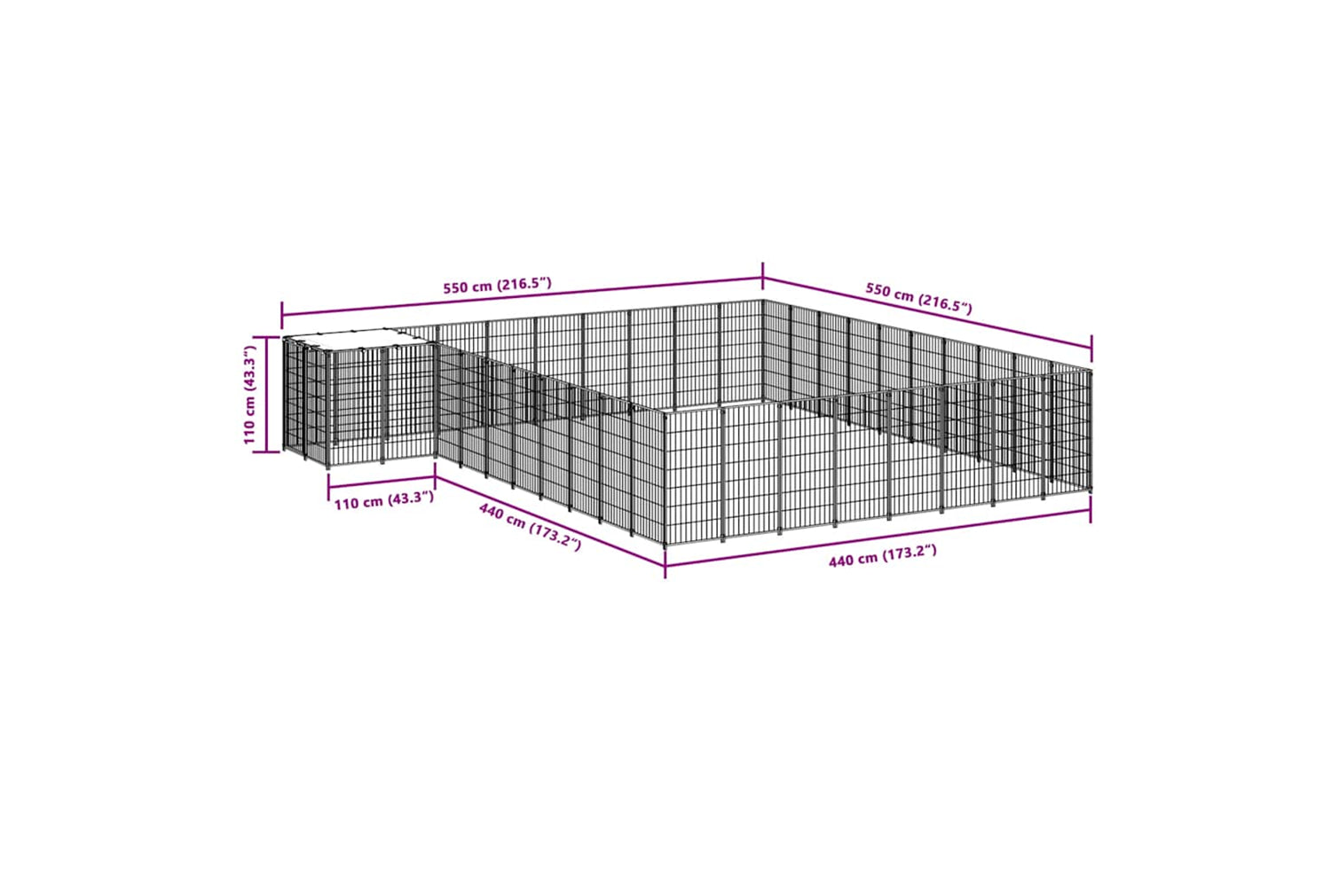 Vidaxl 3082240 Dog Kennel Black 25.41 M2 Steel-6