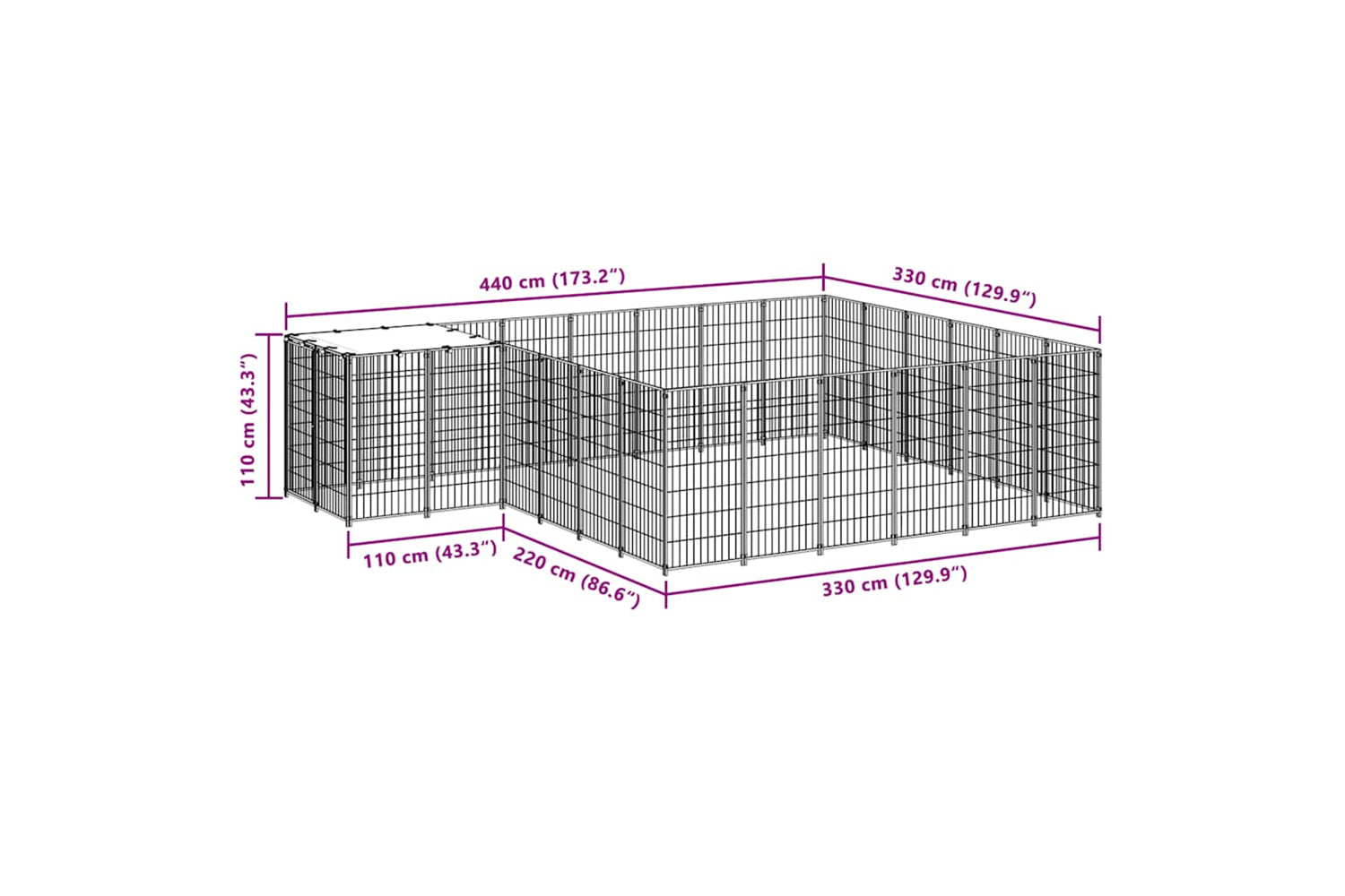 Vidaxl 3082213 Dog Kennel Black 12.1 M2 Steel-6