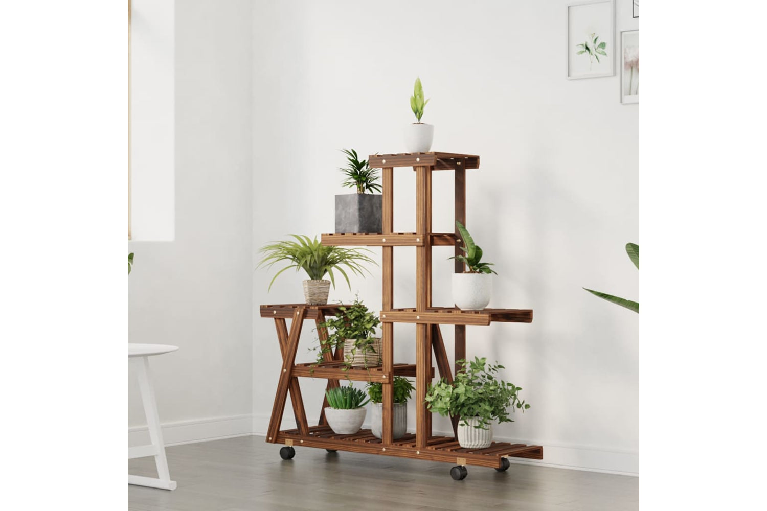 vidaXL 362881 Flower Stand With Wheels 95x25x101cm Solid Wood Fir-2