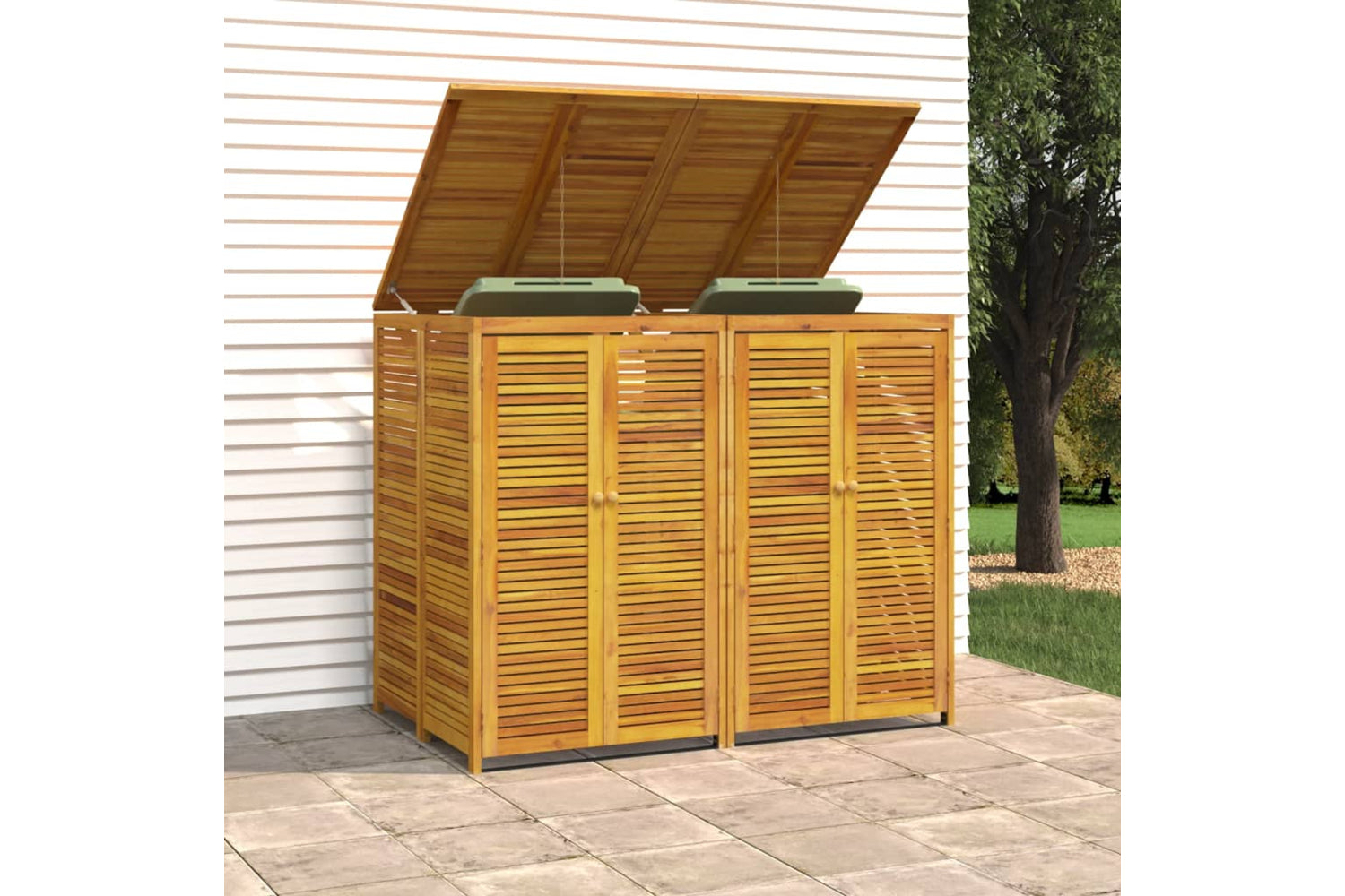 vidaXL 3155239 Double Garbage Bin Shed 140x89x117cm Solid Wood Acacia-3