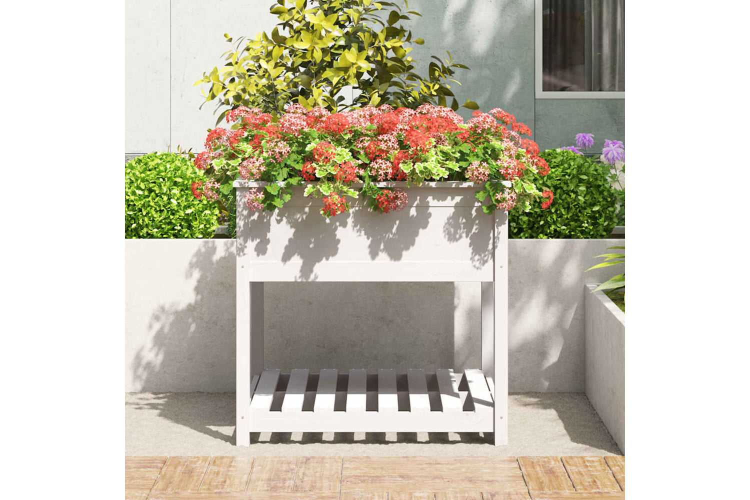 vidaXL 823795 Planter With Shelf White 82.5x82.5x81cm Solid Wood Pine-2