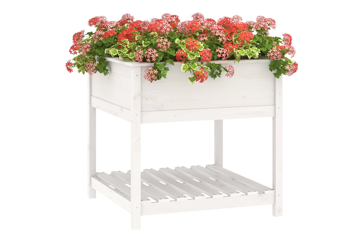 vidaXL 823795 Planter With Shelf White 82.5x82.5x81cm Solid Wood Pine-3