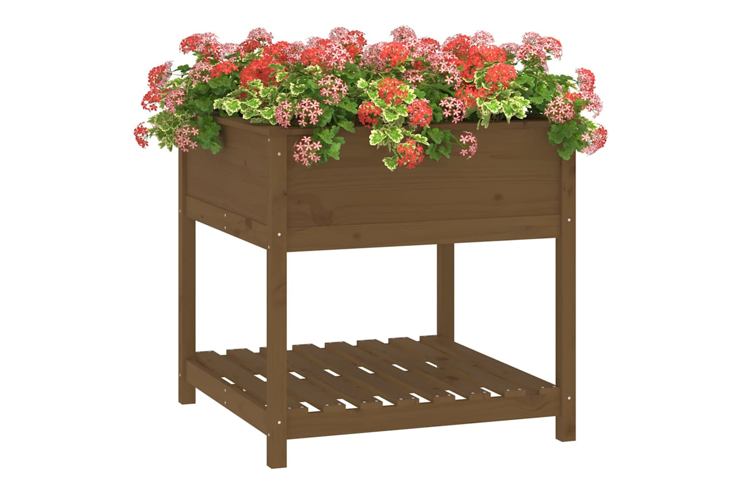 vidaXL 823797 Planter With Shelf Honey Brown 82.5x82.5x81cm Solid Wood Pine-3
