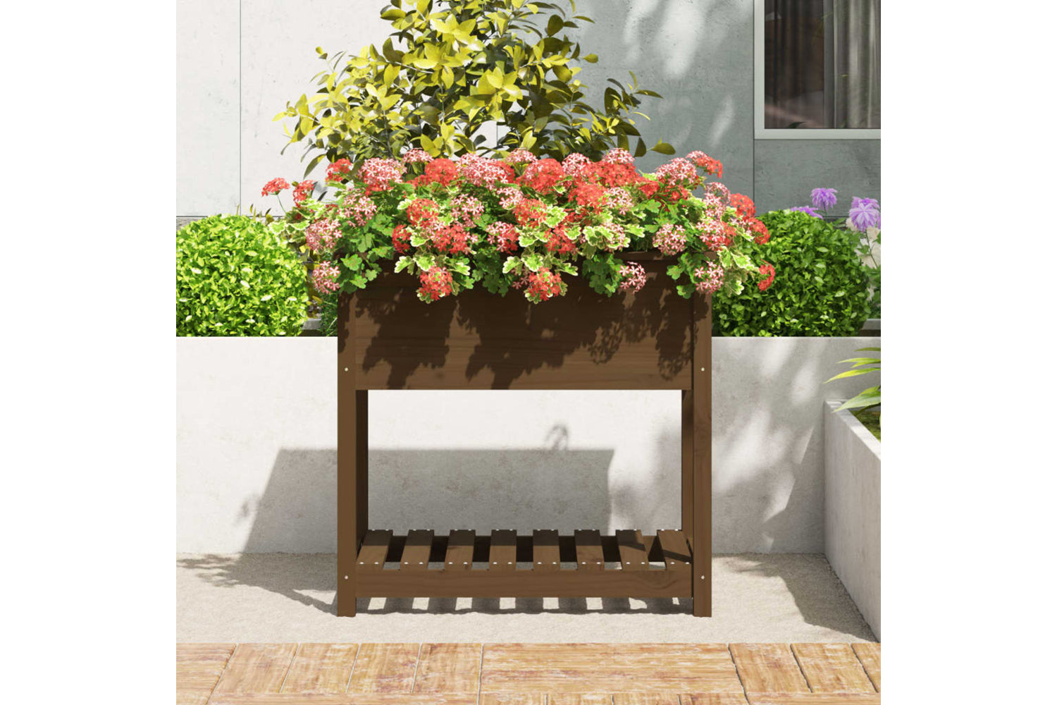 vidaXL 823783 Planter With Shelf Honey Brown 82.5x54x81cm Solid Wood Pine-2