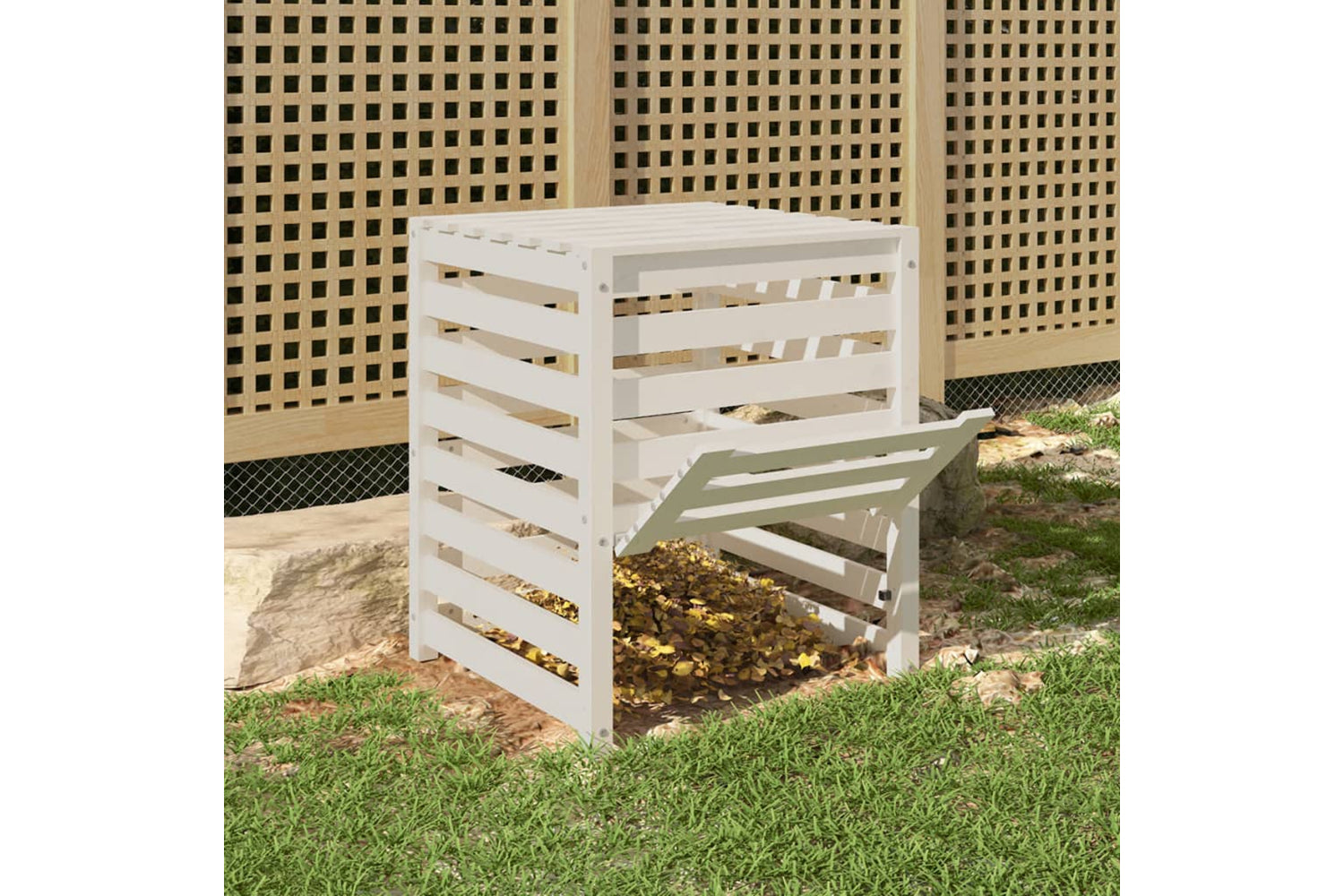 vidaXL 823809 Composter White 63.5x63.5x77.5cm Solid Wood Pine-2