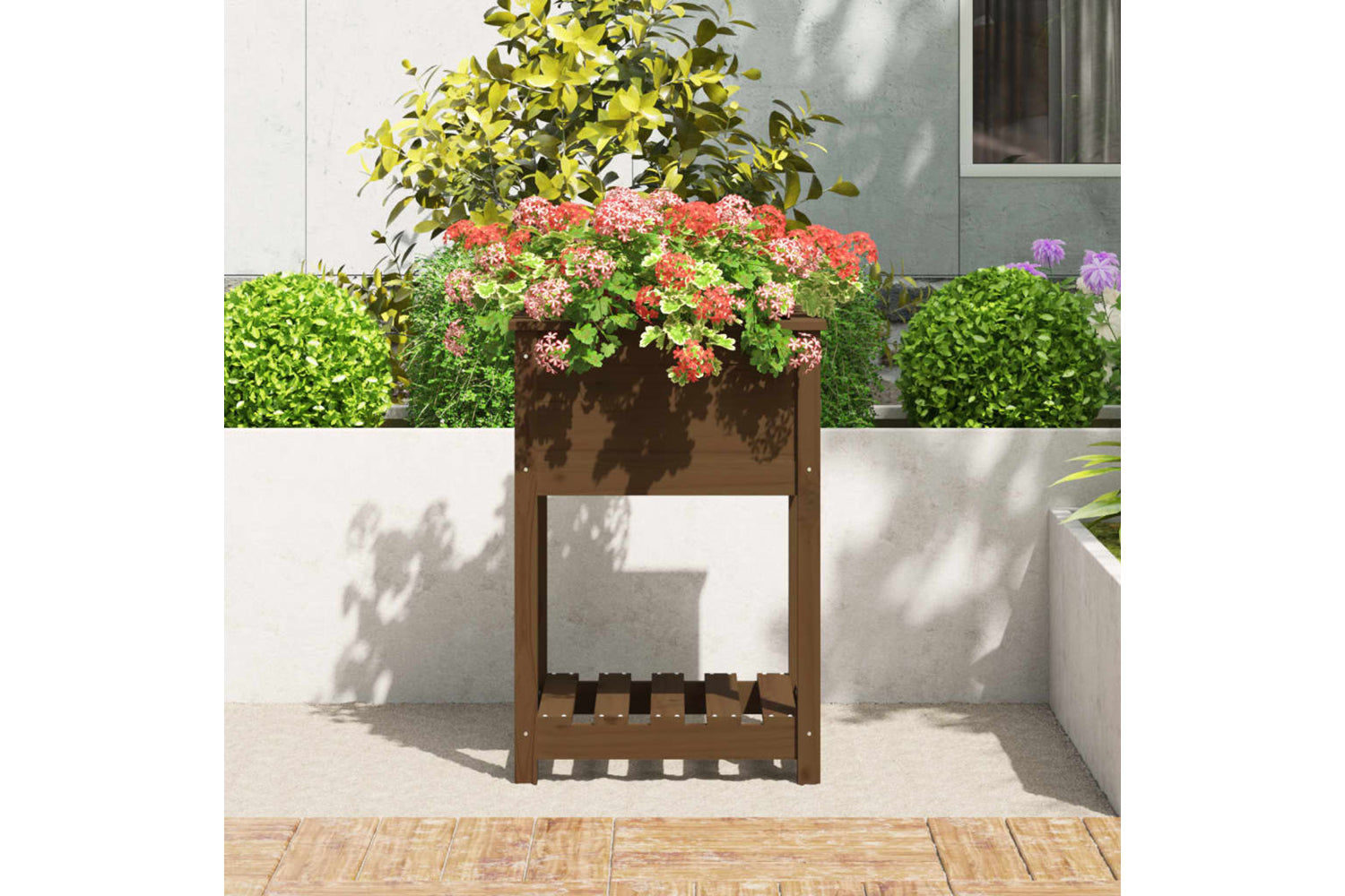 vidaXL 823776 Planter With Shelf Honey Brown 54x54x81cm Solid Wood Pine-2