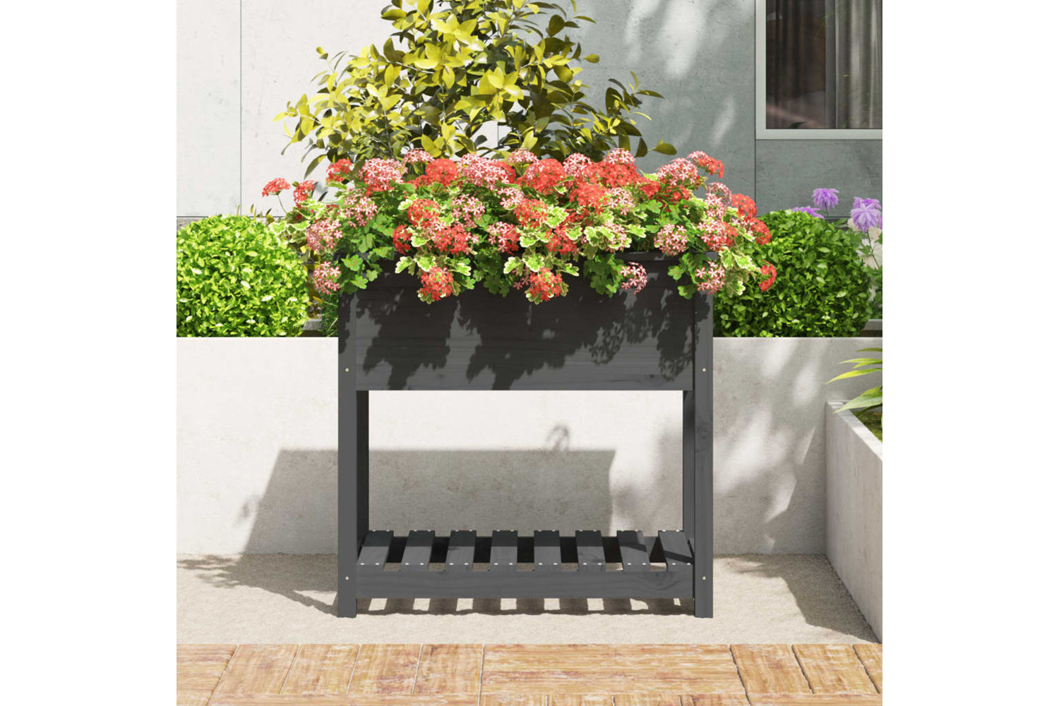 vidaXL 823782 Planter With Shelf Grey 82.5x54x81cm Solid Wood Pine-2