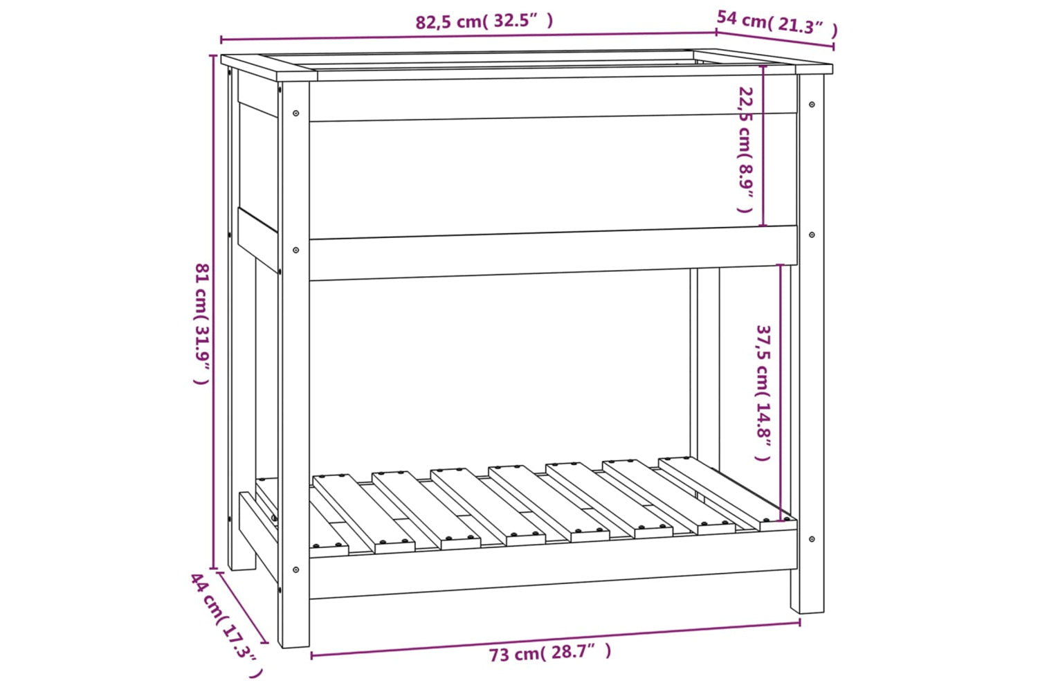 vidaXL 823780 Planter With Shelf 82.5x54x81cm Solid Wood Pine-7
