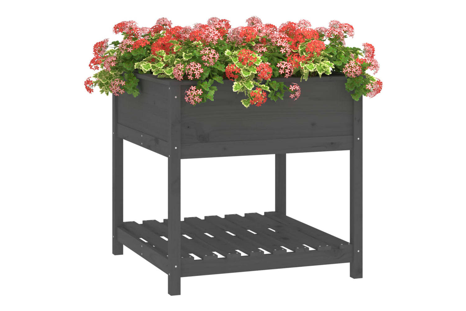 vidaXL 823796 Planter With Shelf Grey 82.5x82.5x81cm Solid Wood Pine-3
