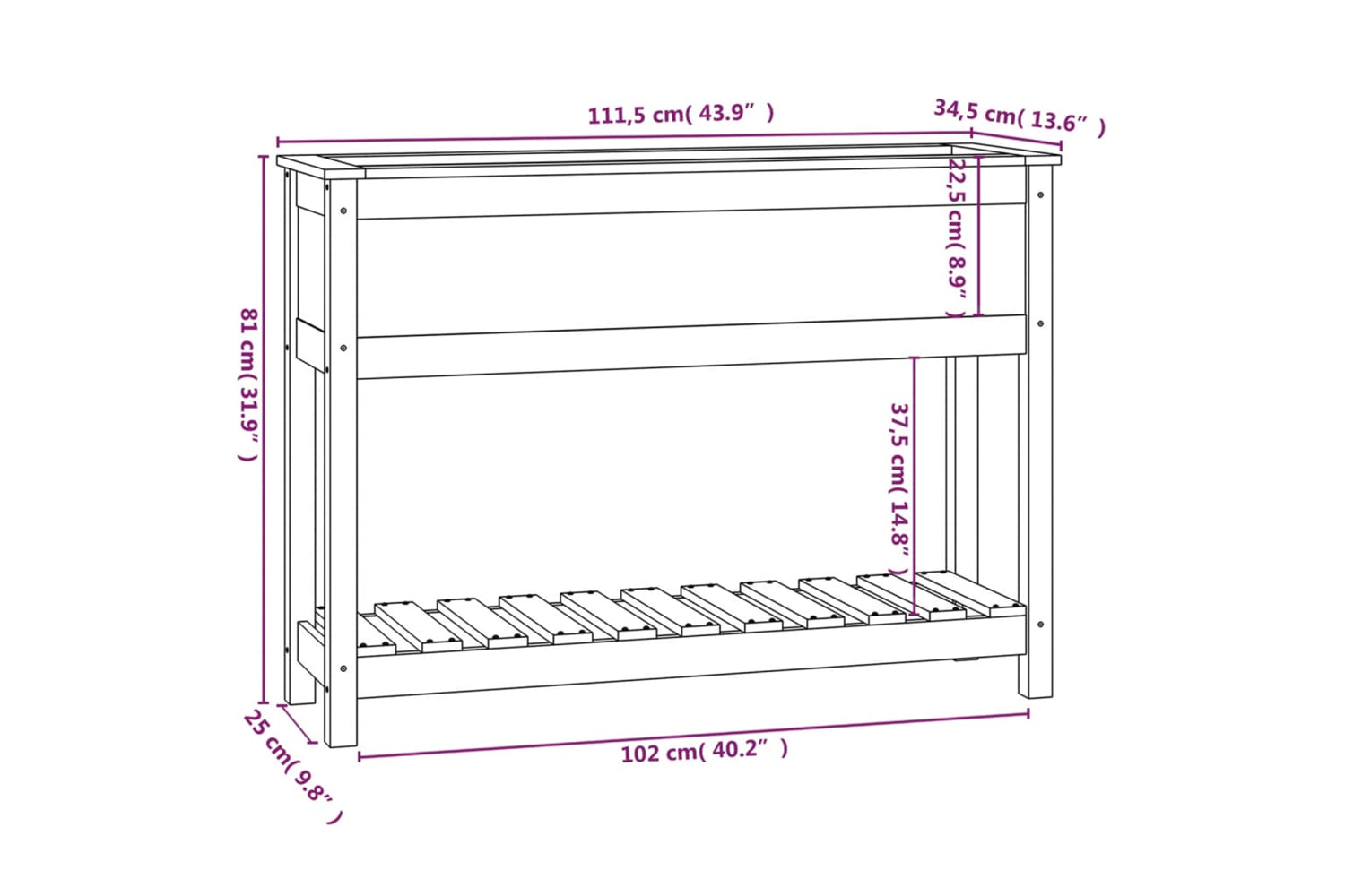 vidaXL 823768 Planter With Shelf Grey 111.5x34.5x81cm Solid Wood Pine-7