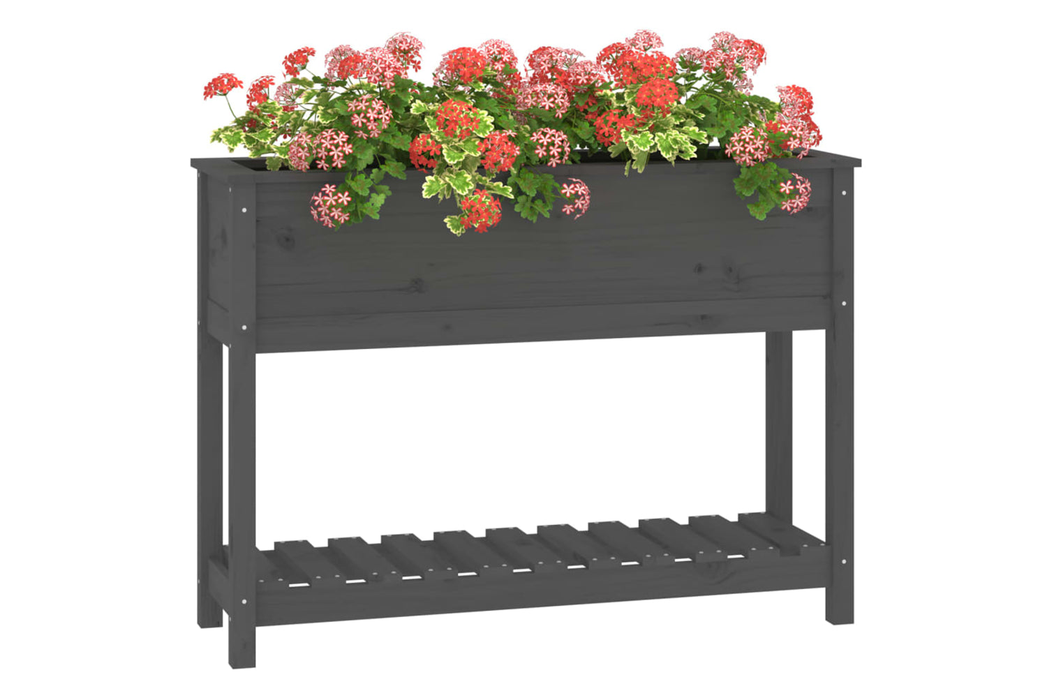 vidaXL 823768 Planter With Shelf Grey 111.5x34.5x81cm Solid Wood Pine-3