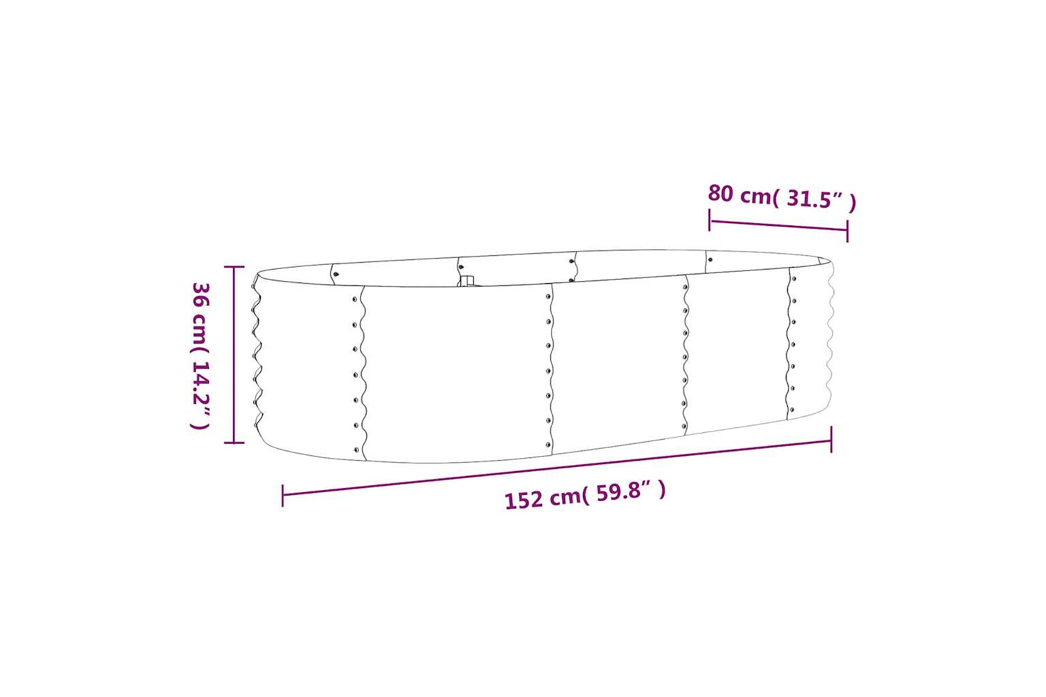 vidaXL 318914 Garden Raised Bed Powder-coated Steel 152x80x36cm Grey-5