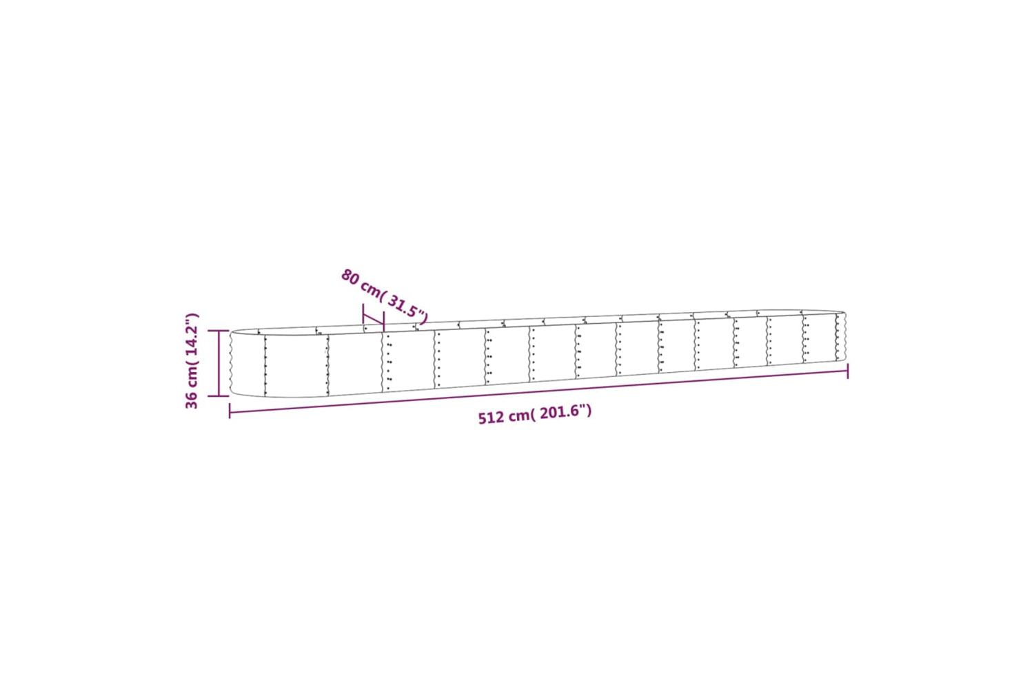 vidaXL 318942 Garden Raised Bed Powder-coated Steel 512x80x36cm Silver-5