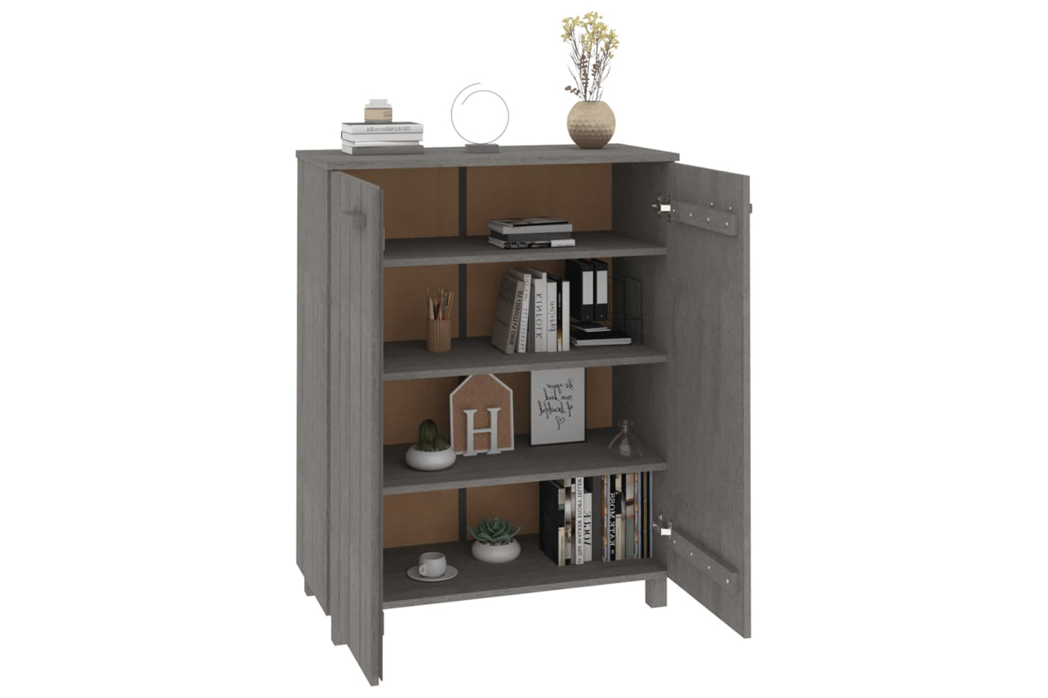 vidaXL Shoe Cabinet Hamar Light Grey 85x40x108cm Solid Wood Pine-5