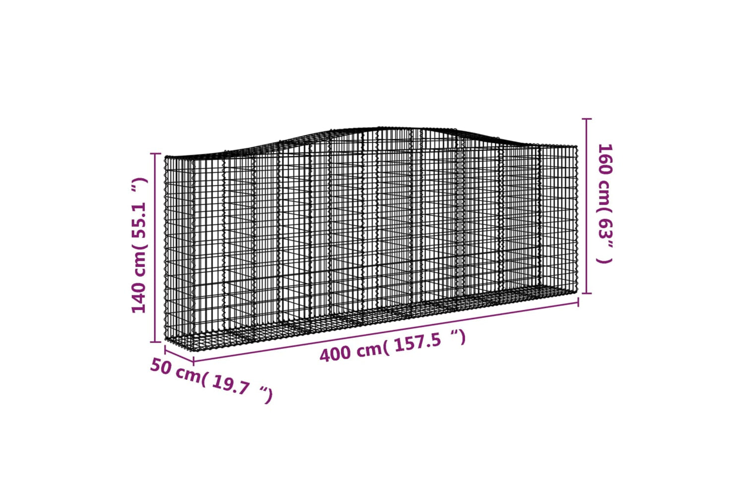 vidaXL 3145985 Arched Gabion Baskets 5 Pcs 400x50x140/160cm Galvanised Iron-5