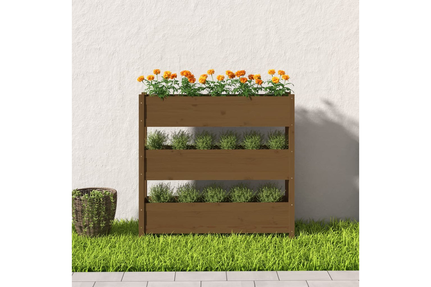vidaXL 823923 Planter Honey Brown 112x25x104.5cm Solid Wood Pine-2