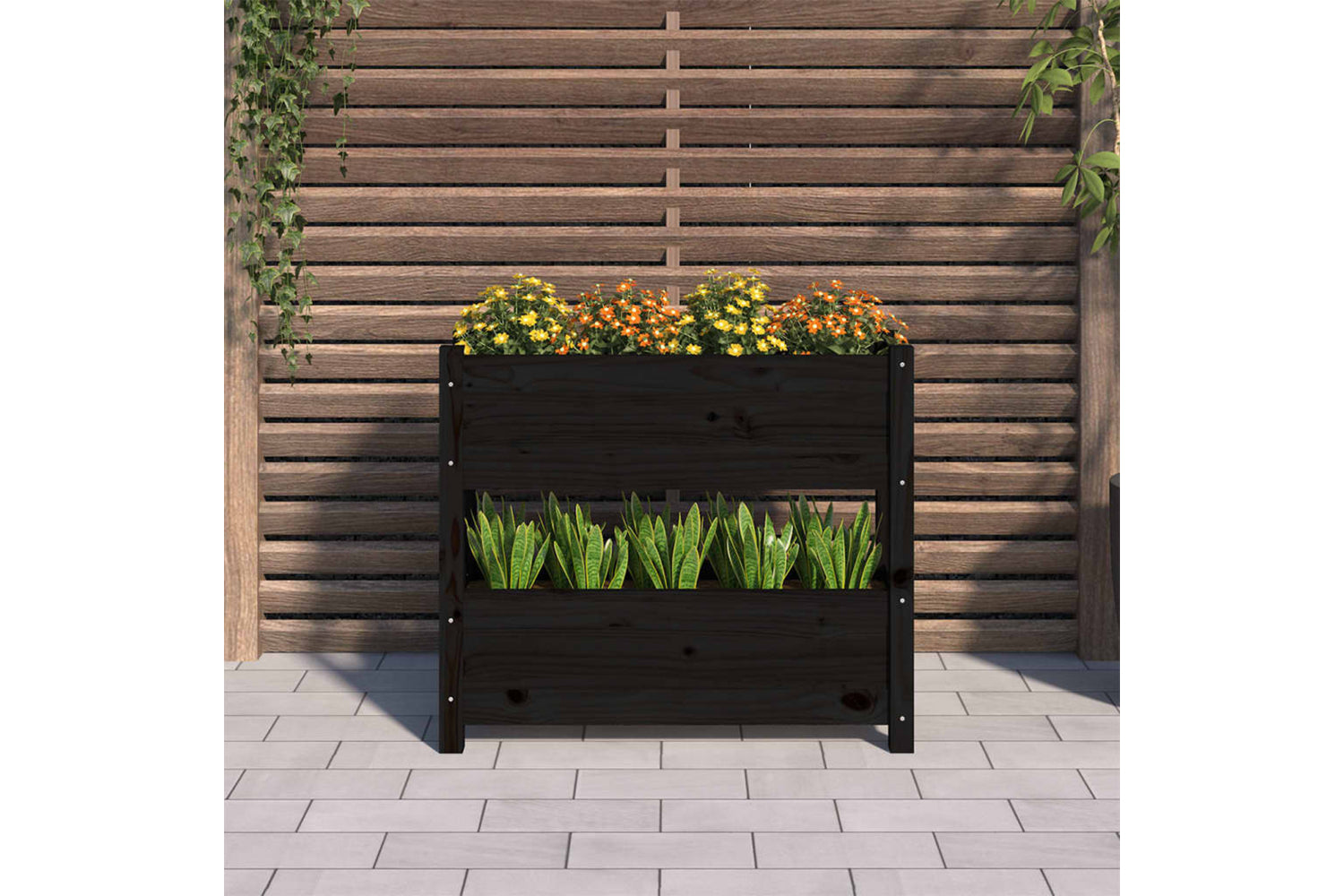 vidaXL 823945 Planter Black 77x25x66cm Solid Wood Pine-2