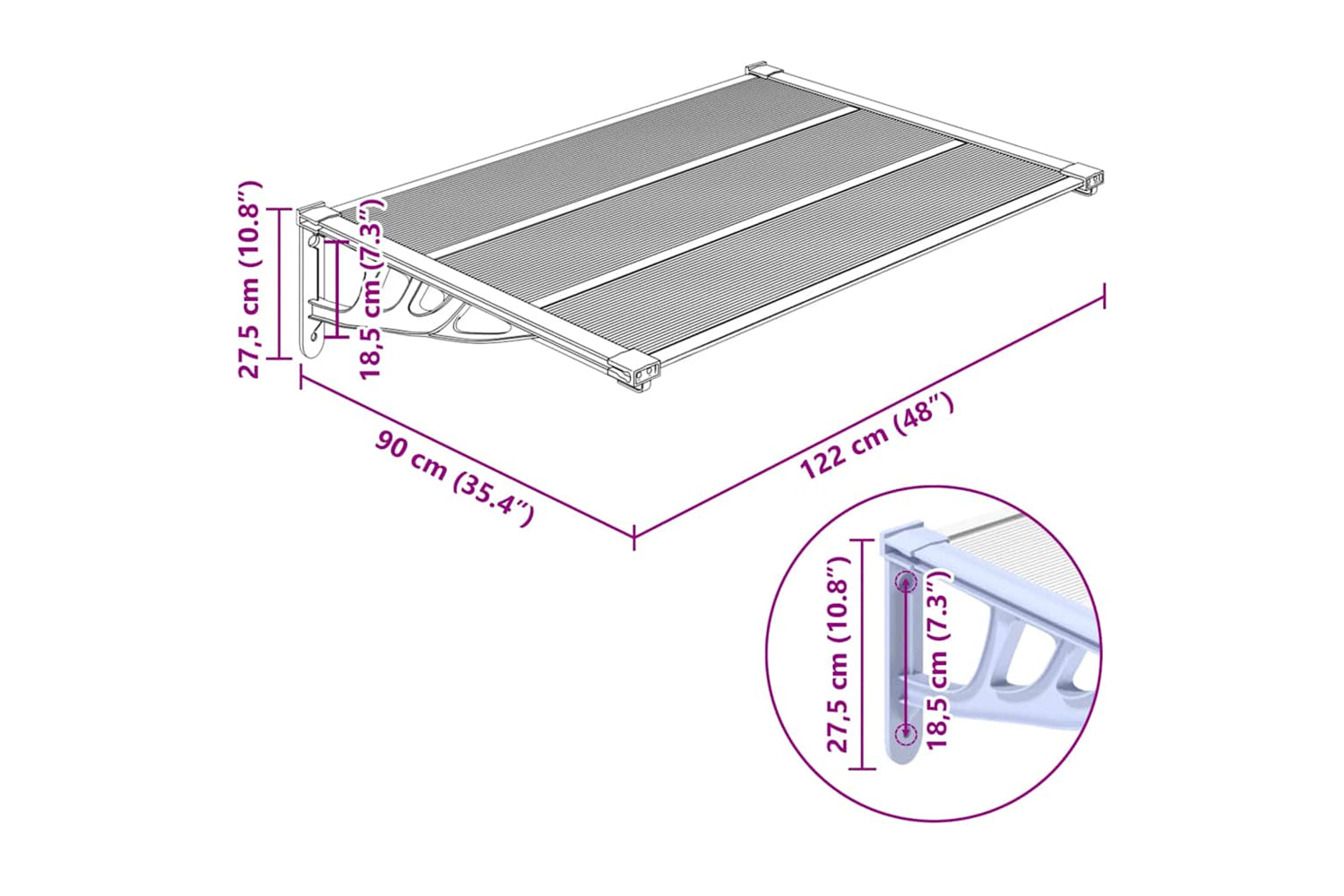 Vidaxl Door Canopy Grey And Transparent 122x90 Cm Polycarbonate-5