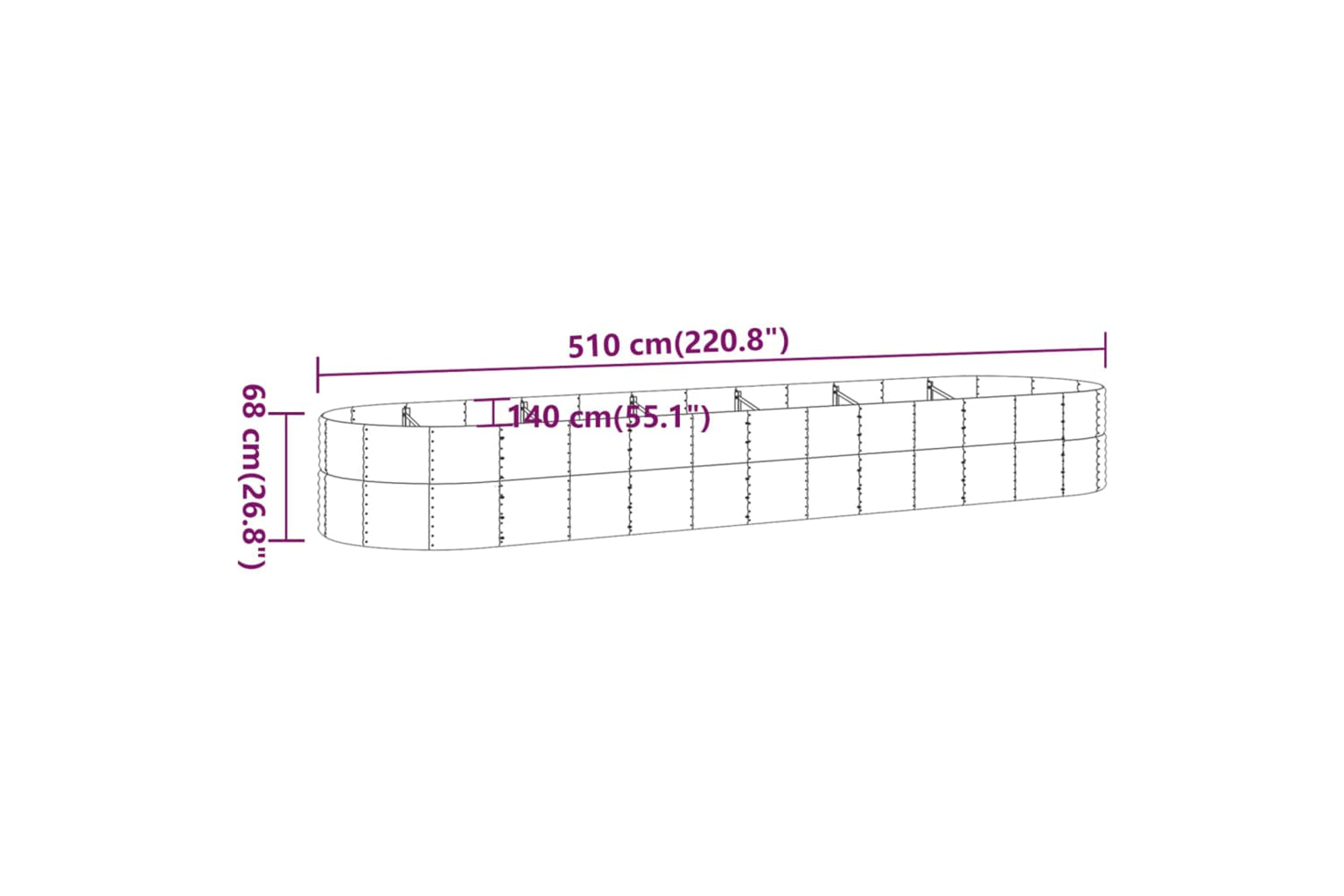 vidaXL 319117 Garden Raised Bed Powder-coated Steel 510x140x68cm Silver-5